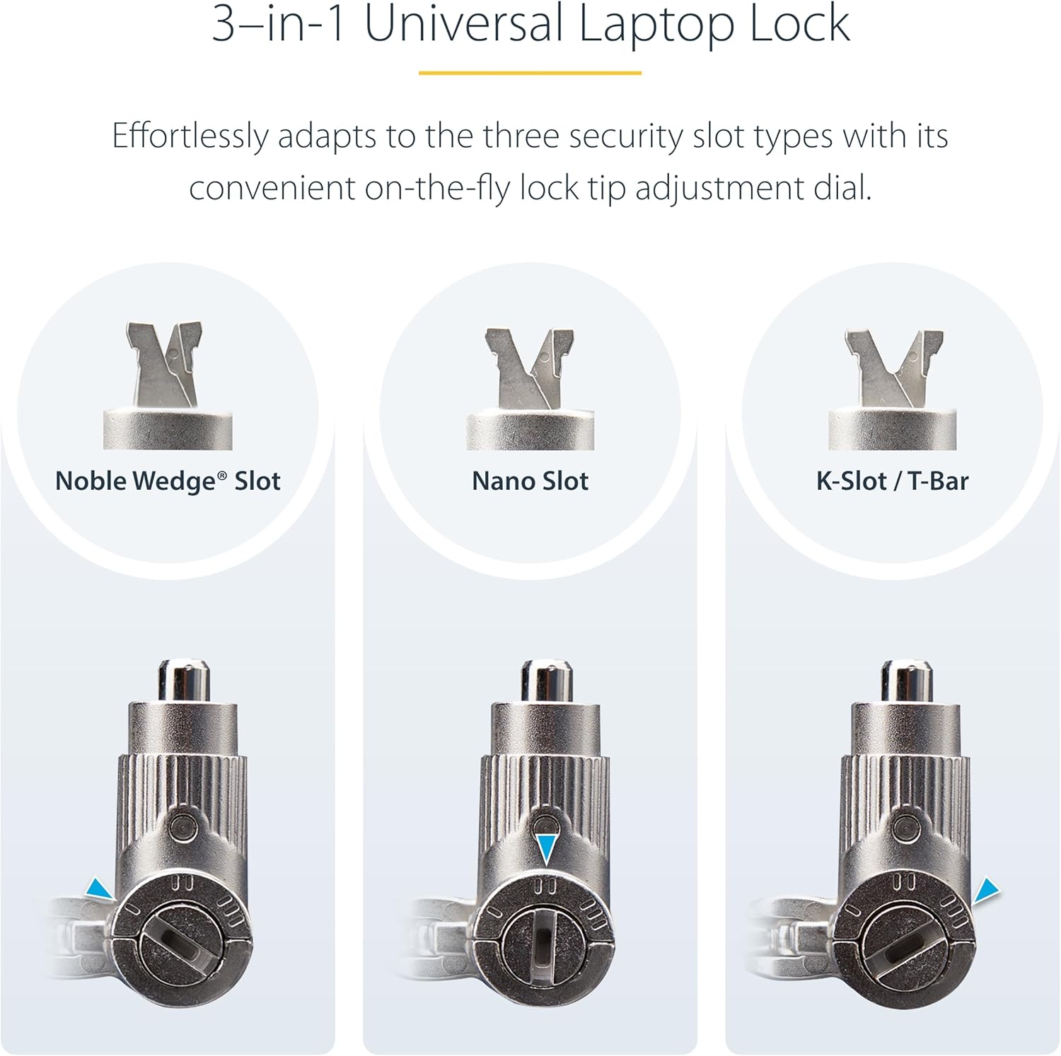 StarTech.com Universal Laptop Lock 6.6ft (2m), Security Cable for Notebooks Compatible with Noble Wedge/Nano/K-Slot, Keyed Locking Cable, Cut-Resistant Carbon Steel Cable, TAA (UNIVK-Laptop-Lock)