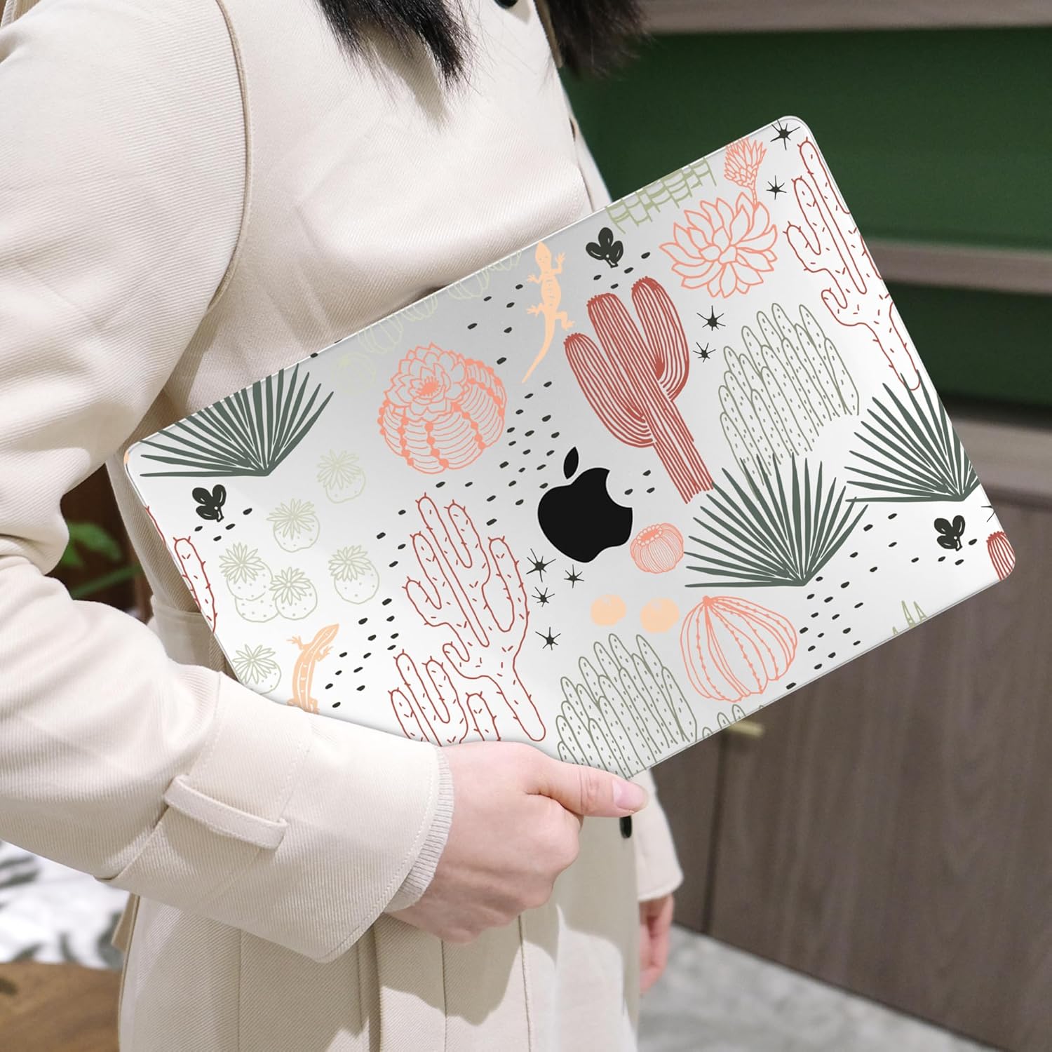 MEEgoodo for MacBook Air 13 inch Case 2021 2020 2019 2018 Released A2337 M1 A2179 A1932 with Touch ID, Plastic Hard Shell & Keyboard Cover Compatible with MacBook Air Case 13.3, Cacti