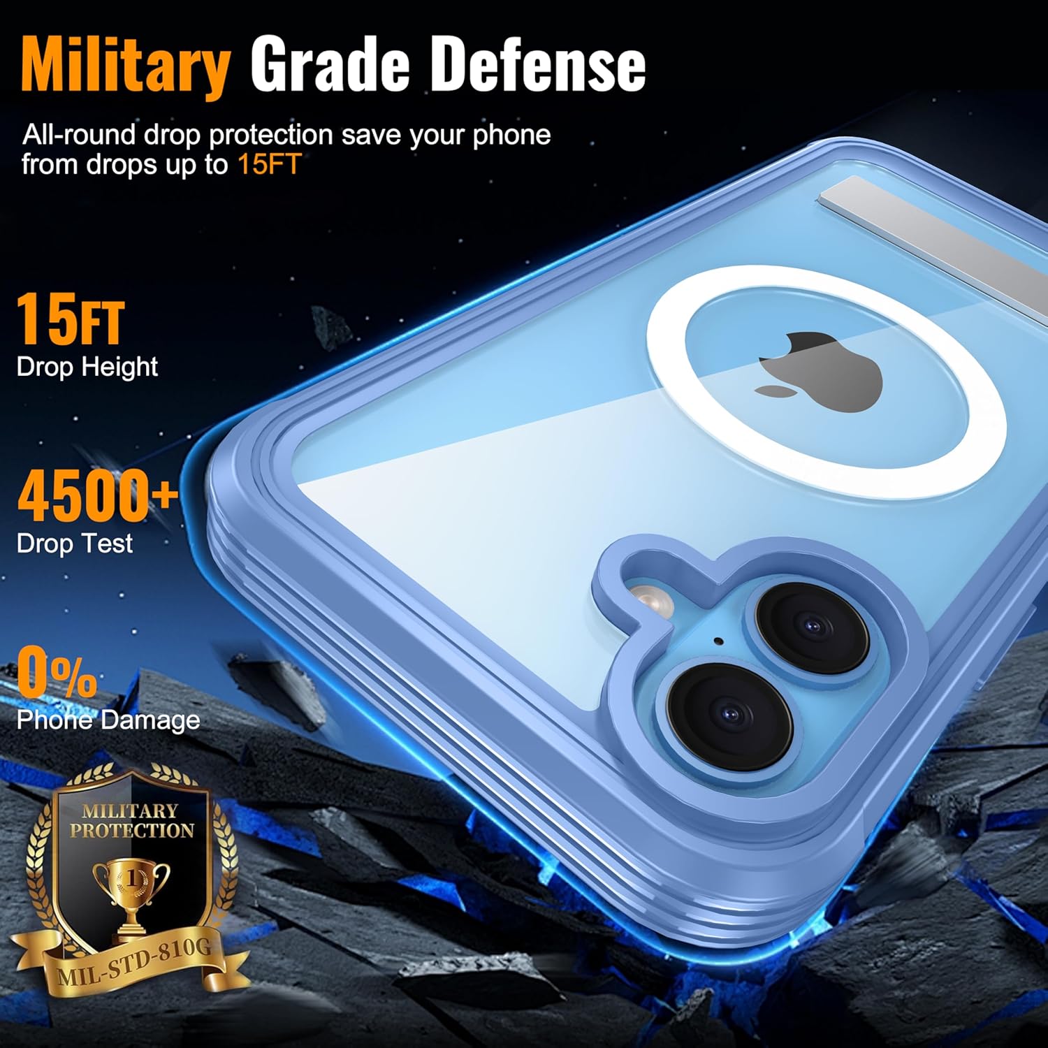 Magnetic & Stand for iPhone 16 Plus Case Built-in Privacy Screen Protector[360° Full Body Protection][Fit for Magsafe][Lens Protector] Heavy Duty Shockproof Phone Case for iPhone 16 Plus Blue
