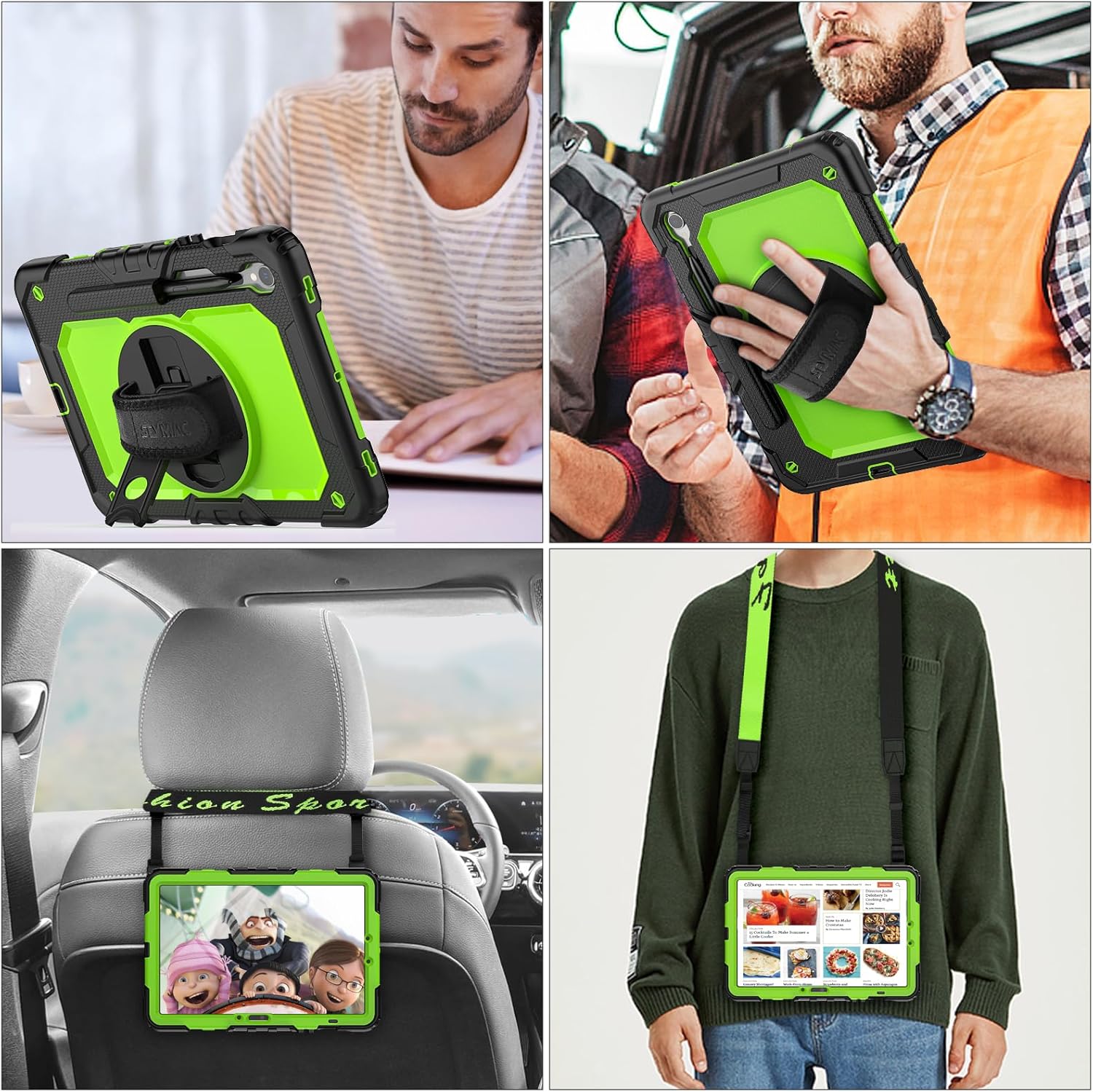 SEYMAC stock Case for Samsung Galaxy Tab S10 FE / S9 / S9 FE 5G Tablet Case Protective with Screen Protector, Pencil Holder, 360 Rotate Stand, Hand Strap, Shoulder Strap, Green1