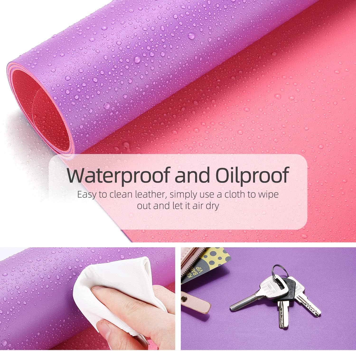 YSAGi Desk Mat, Mouse Pad,Waterproof Desk Pad,Large Mouse pad for Desk, Leather Desk Pad Large for Keyboard and Mouse,Dual-Sided Mouse Mat for Office (23.6" x 13.7", Aconite Violet+Eosine Pink)