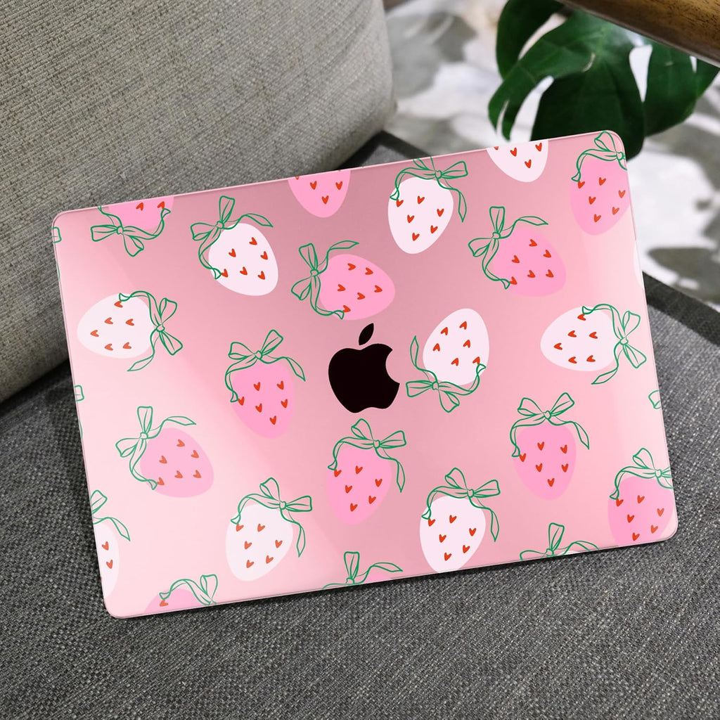 MEEgoodo for MacBook Air 13 inch Case 2021 2020 2019 2018 Released A2337 M1 A2179 A1932 with Touch ID, Plastic Hard Shell & Keyboard Cover Compatible with MacBook Air Case 13.3, Strawberry & Bow