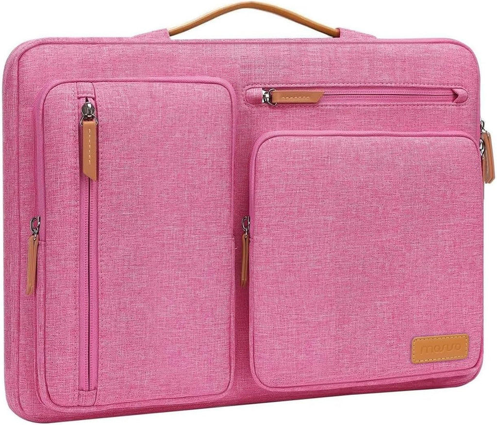 MOSISO 360 Protective Laptop Case 15 inch, 15 inch Laptop Sleeve Compatible with MacBook Air M4 M3 M2 2025 2024 2023, Dell XPS Plus, Side Open Carrying Case with 4 Zipper Pockets&Handle, Rose Red