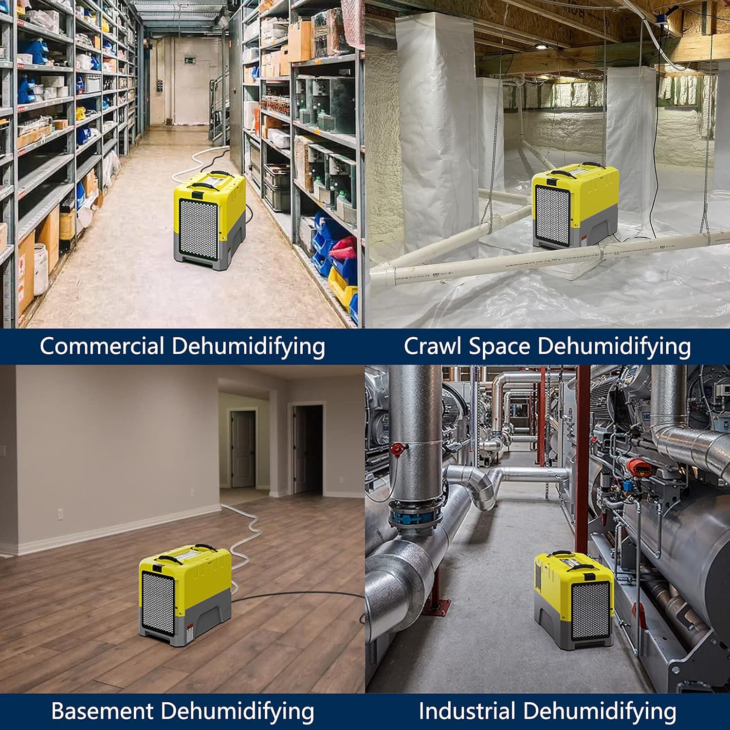 ALORAIR 180 PPD Commercial Dehumidifier with Pump Drain Hose, LGR Dehumidifiers for Basement Warehouse & Job Sites, Crawl Space Dehumidifier for Water Damage Restore, 5-Year-Limited Warranty, Yellow