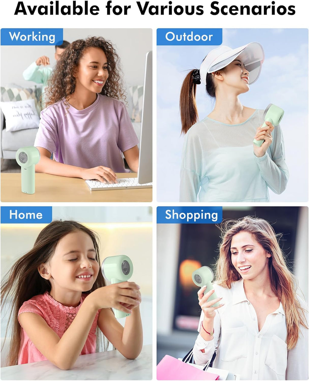 WHATOOK Portable Mini Fan: High Speed Cooling Fan, 10 Hours Battery Life, USB Rechargeable, Small Essentials for Women, Beach Travel, Vacation (Green)