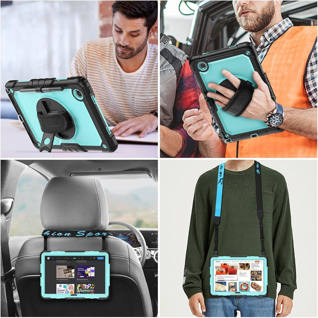 SEYMAC stock Tablet Case for Lenovo Tab M11 (TB-330FU/TB-330XU) 11 inch Drop-Proof Protection Cover with 360° Rotate Stand & Strap [Pen Holder] & Screen Protector/K11/Xiaoxin Pad 2024, Sky Blue+Black