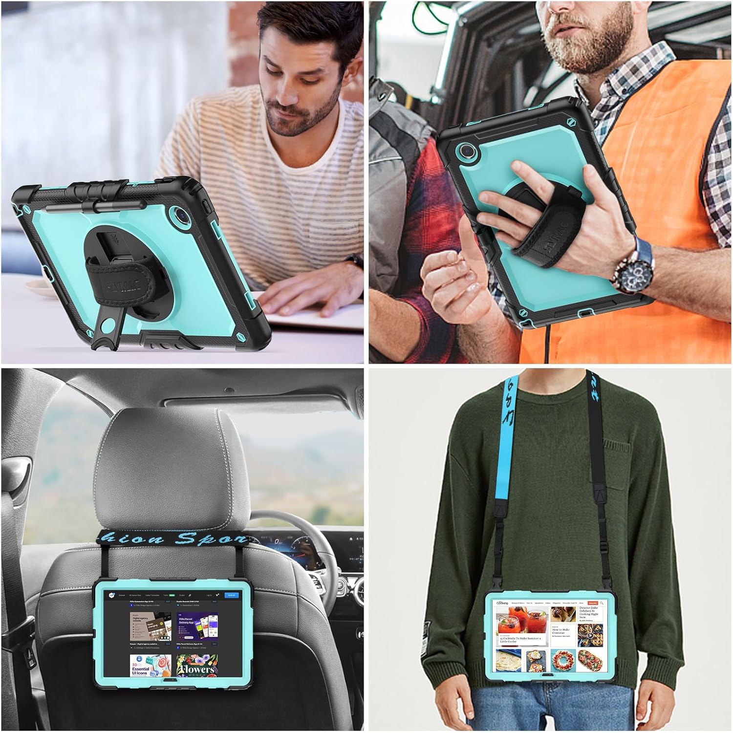 SEYMAC stock Tablet Case for Lenovo Tab M11 (TB-330FU/TB-330XU) 11 inch Drop-Proof Protection Cover with 360° Rotate Stand & Strap [Pen Holder] & Screen Protector/K11/Xiaoxin Pad 2024, Sky Blue+Black