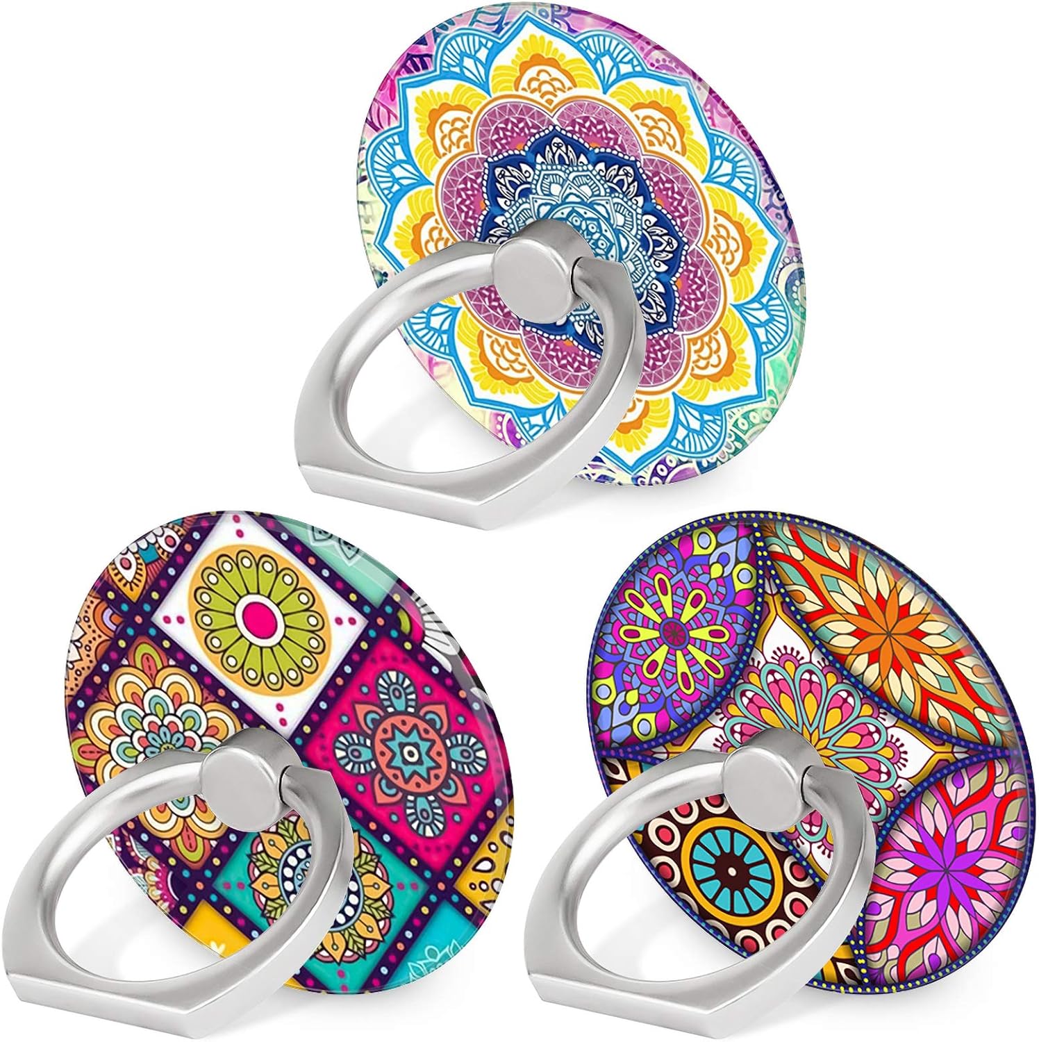 Bonoma Cell Phone Ring Holder Stand, 3 Pack Colorful Mandala 360 Rotation Universal Smartphone Ring Grip Stand Compatible with Smartphones and Tablets