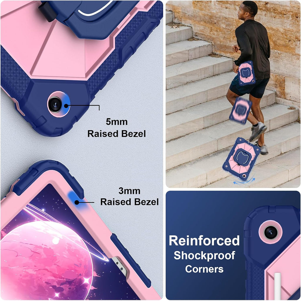 for Galaxy Tab A9 Plus Case 11 Inch, Rugged Case for Samsung Galaxy A9+ Tablet with Screen Protector 360 Rotating Stand Shoulder Strap Pen Holder, 2023 Model(SM-X210/X216/218), Navy Rose