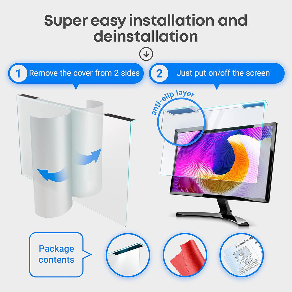 VINTEZ Blue Light Screen Protector for 27 Inch Computer Monitor and Laptop – Anti-UV Blue Light Blocking Film for Desktop PC, Eye Protection Filter, 24" x 14", 2 Pack