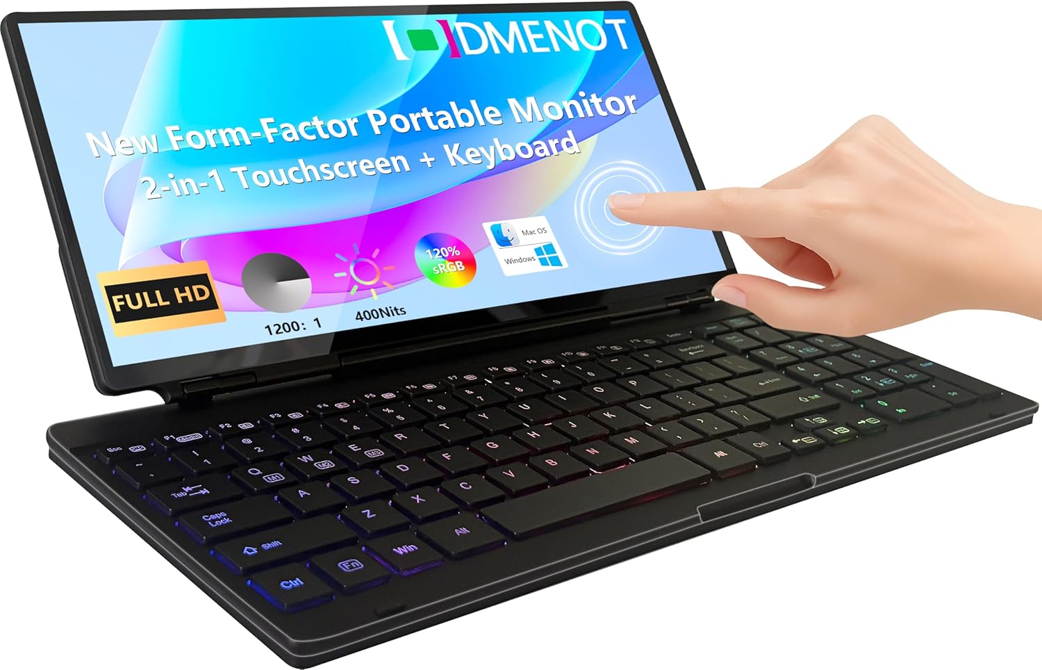 12.8" Portable Touchscreen Keyboard Monitor Stretched Bar Screen Extender with Silent Keyboard Foldable MIni RPi Display Type-C USB-A Monitor for Desktop Mini PC Laptop Macbook Phones Tablet (KM128T)