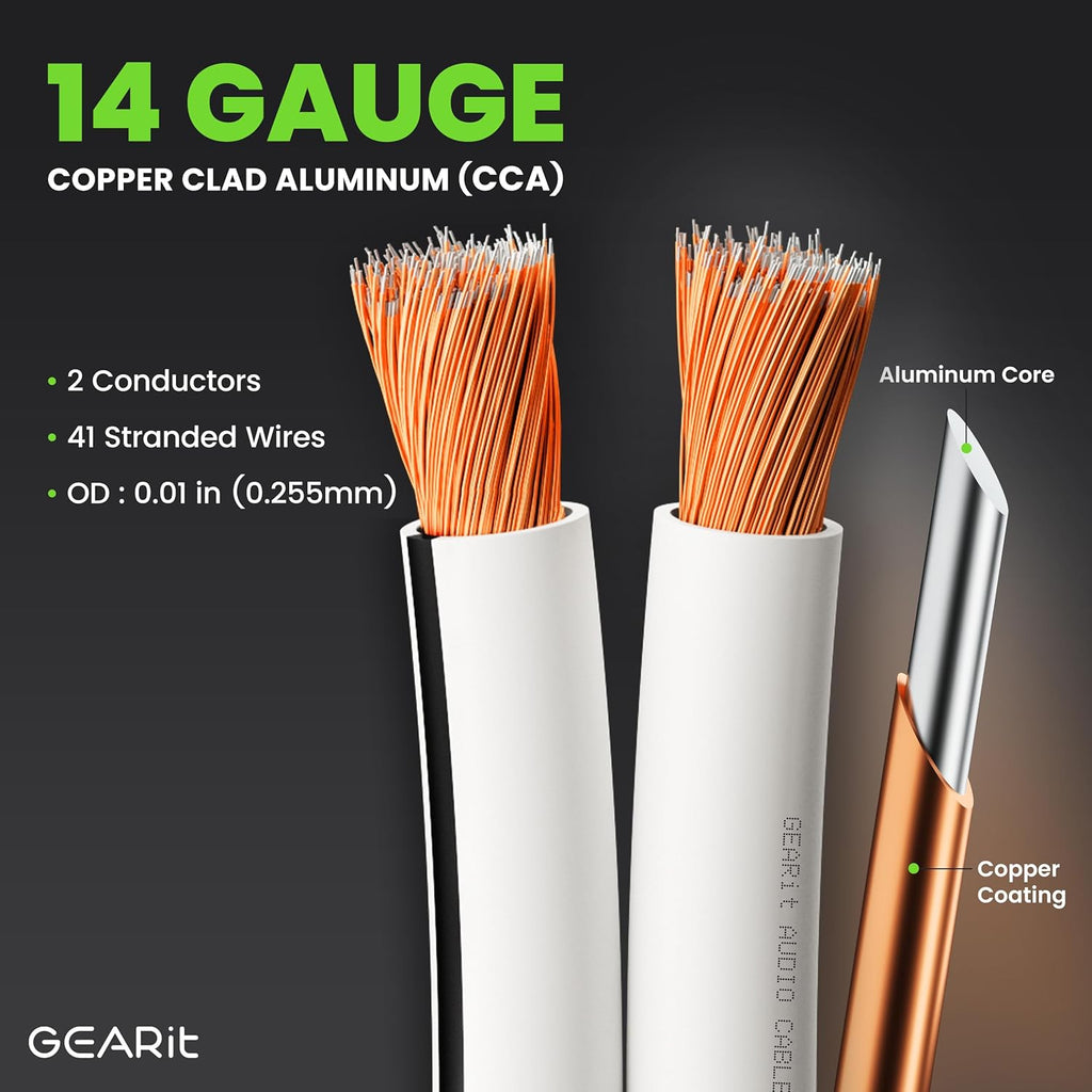 14AWG Speaker Wire, GearIT Pro Series 14 AWG Gauge Speaker Wire Cable (100 Feet / 30.48 Meters) Great Use for Home Theater Speakers and Car Speakers White