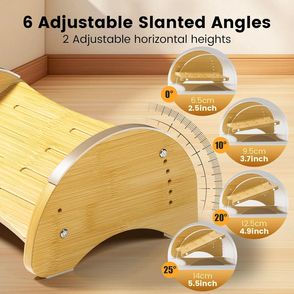 Bamboo Foot Rest for Under Desk at Work, Reversible Ergonomic Rocking Office Foot Rest, 6 Heights Adjustable & Non-Slip Mats with Foam Cushion, Under Desk Footrest for Home Office