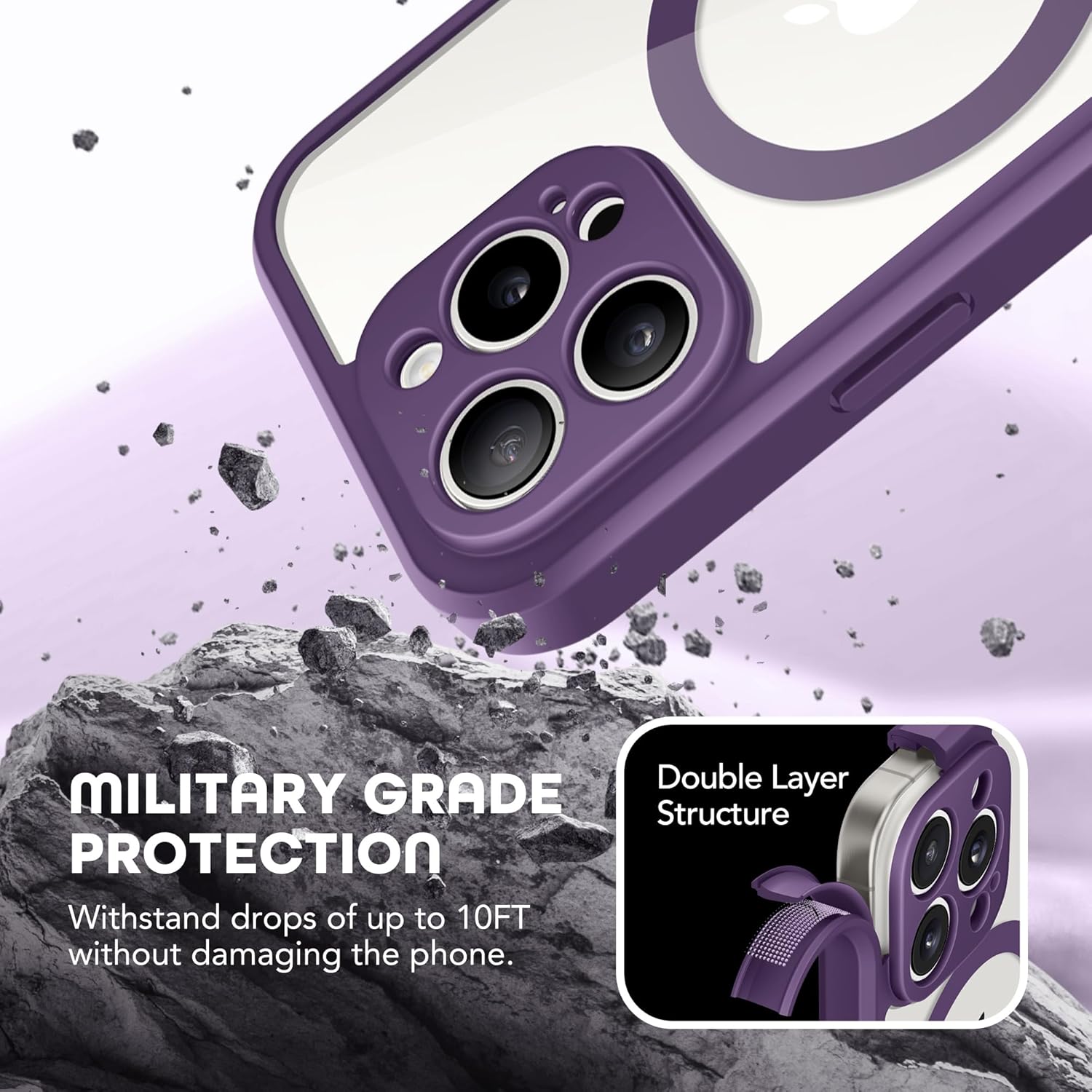 Magnetic for iPhone 15 Pro Case, Compatible with MagSafe, Built-in Privacy Screen Protector and Camera Protection, Anti Spy Full Body Dustproof Shockproof Hard Phone Case 6.1", Purple