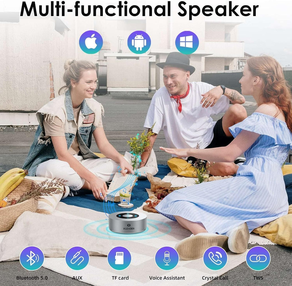 XLEADER Mini Bluetooth Speaker (Gift Box Packed) Portable Speakers Bluetooth Wireless with Micro SD Card Slot, Mic, Aux Input, Touch Screen, 12H Playtime, Small Speaker for Laptop Office Yoga,Silver