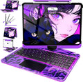 Intermerge for iPad 9th 10.2 inch Keyboard Case, 360° Transparent Multi-Touch Trackpad, 7-Color Backlit Keyboard, Pencil Holder, Type-C, Power Indicator for 9th/ 8th/ 7th - Neon Pulse