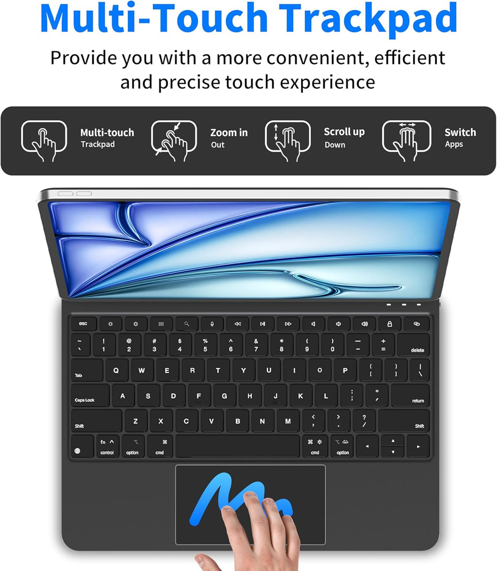 Keyboard Case for iPad Air 13 Inch (M3 2025/M2 2024),iPad Pro 12.9 inch (3/4/5/6th Gen)–Magic-Style Magnetic Keyboard Case with 7 Color Backlight,Multi-Touch Trackpad,Floating Cantilever Stand
