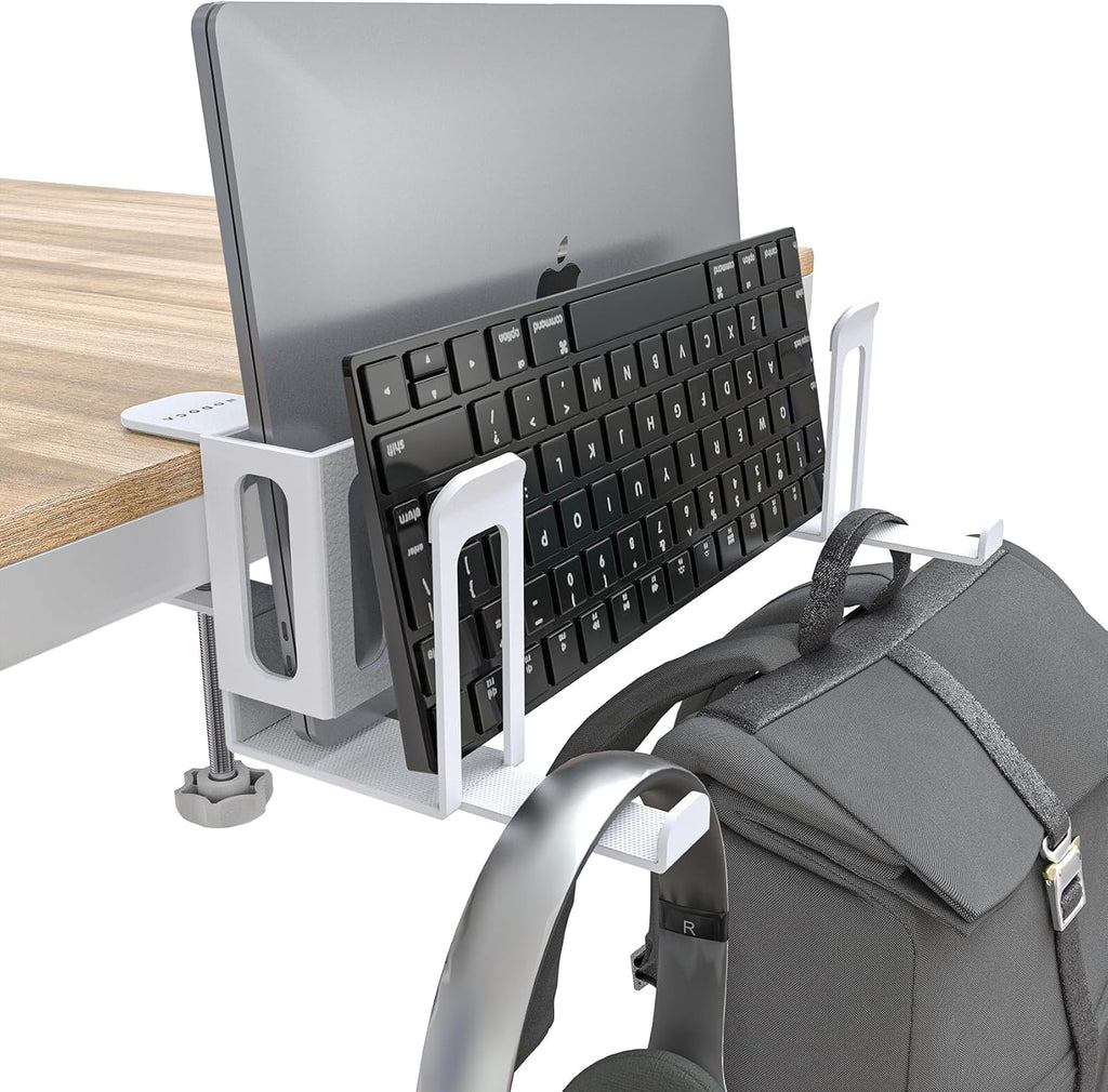 NODOCA 2-Slot Vertical Laptop Stand With Headphone Holder and Desk Side Storage for MacBook/Surface/Samsung/HP/Dell [L, White]