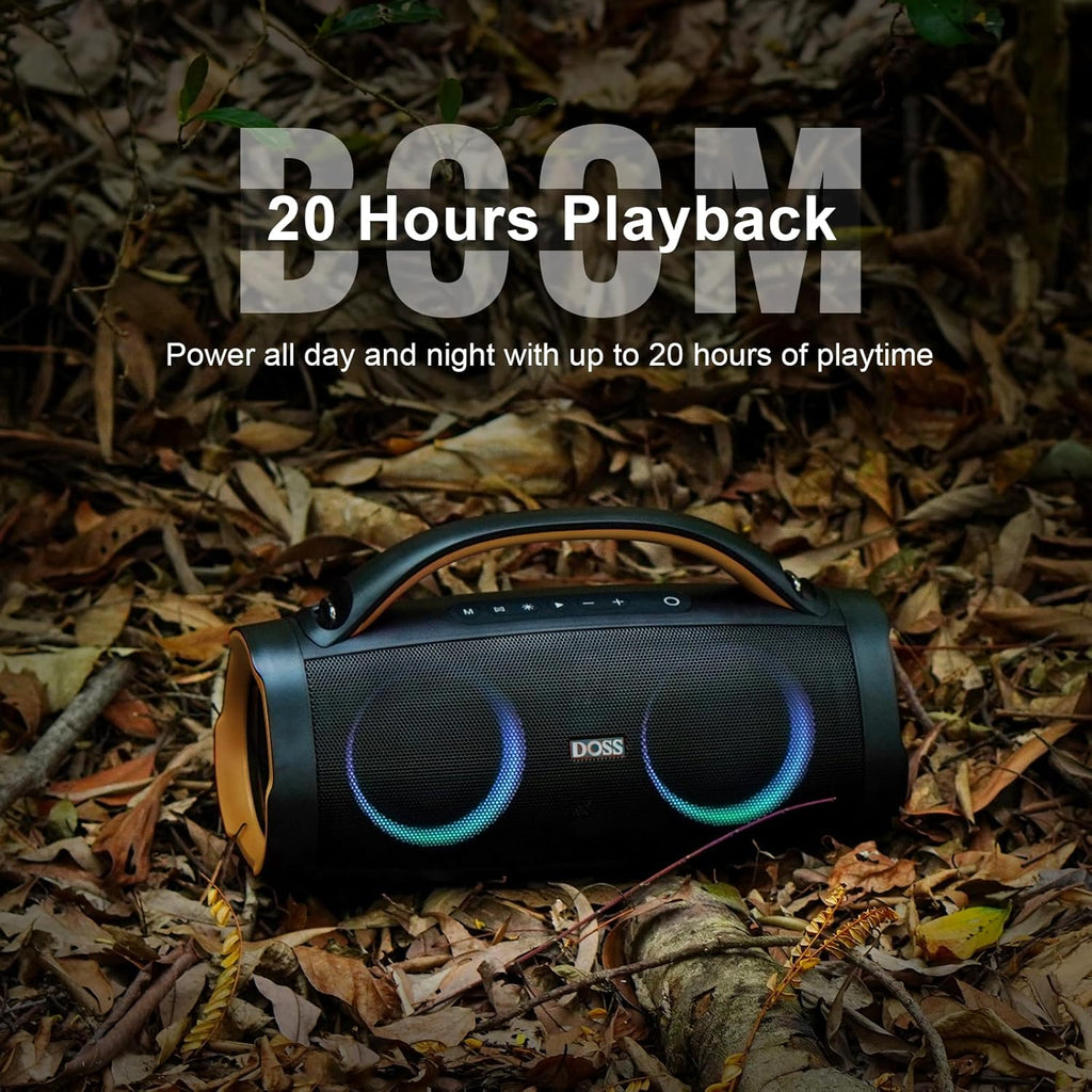 DOSS Extreme Boom+ Loud Bluetooth Speaker with 100W Stereo Sound, Extra Bass, 20H Playtime, Party-Sync Led Lights, Built-in Power Bank, IPX6 Waterproof Outdoor Speaker for Camping, Travel-Copper Gold