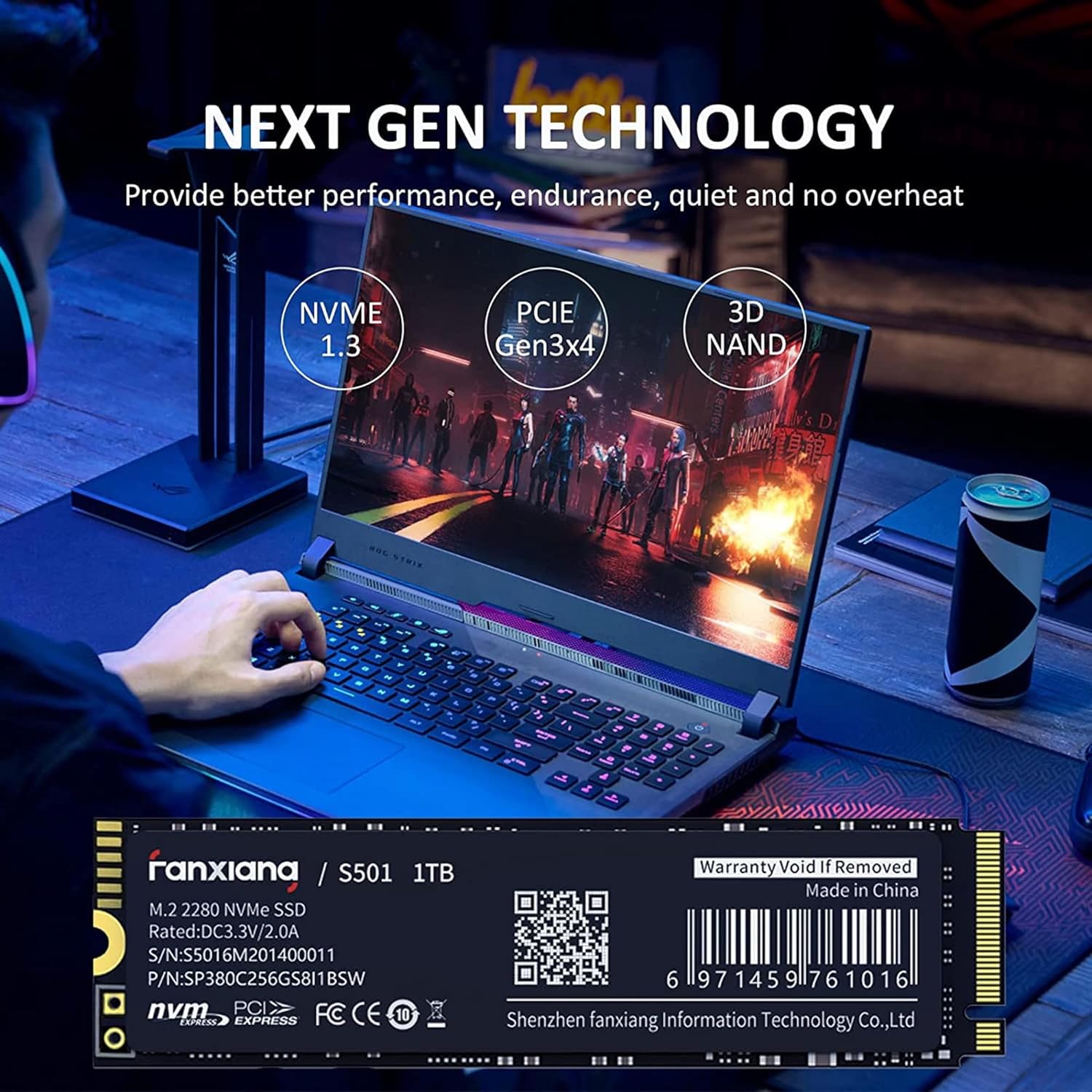 S501 1TB NVMe SSD 3D NAND 1.3 PCIe Gen3x4 M.2 2280 Internal Solid State Drive (Read/Write Speed up to 2,150/1,600 MB/s) Compatible with Laptop & PC Desktop