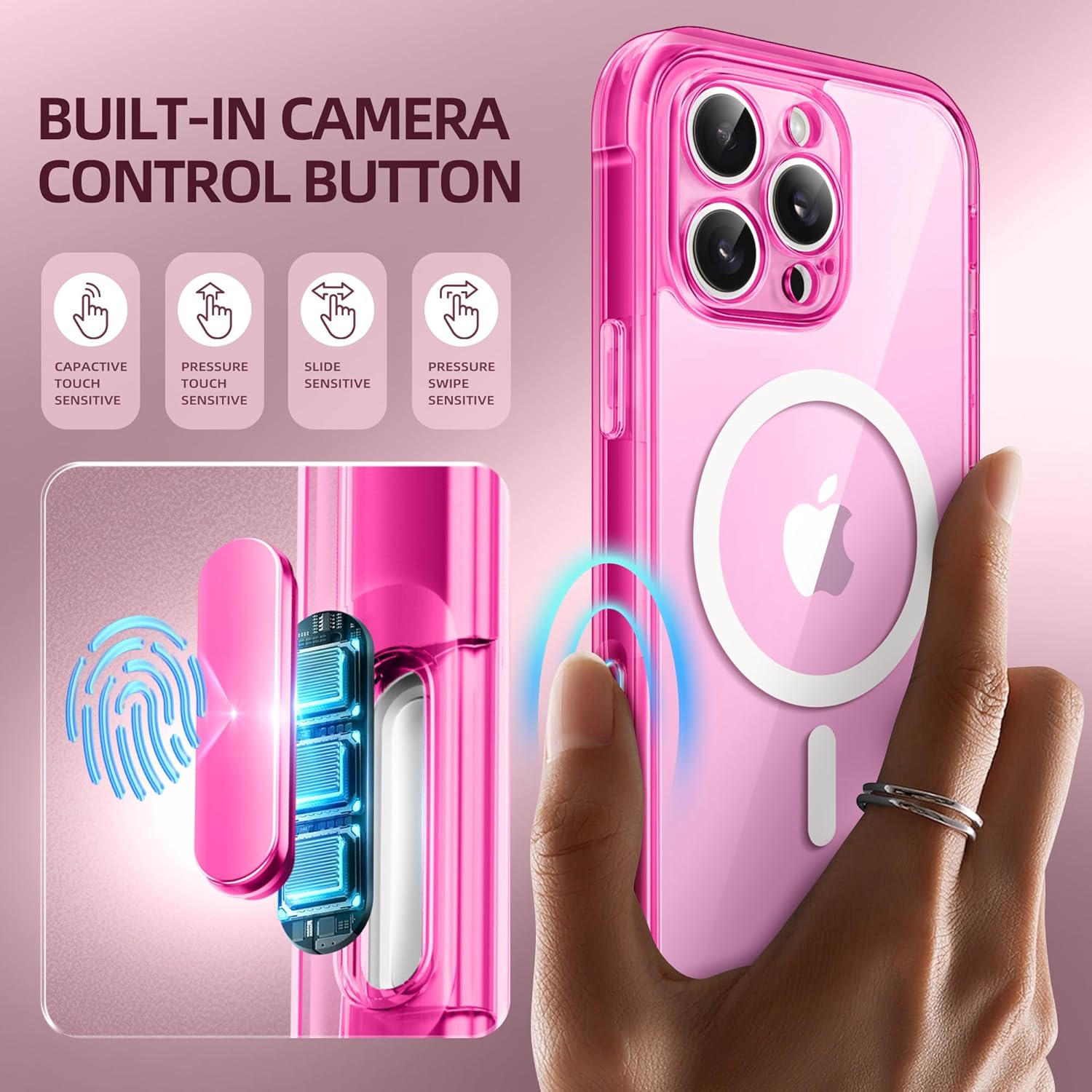 BERFY Magnetic for iPhone 16 Pro Case, Compatible with MagSafe, Built-in Privacy Screen Protector and Upgraded Camera Protection, Anti-Spy Full Body Shockproof Phone Case for 16 Pro 6.3", Bright Pink