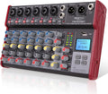 Pyle Professional Wireless DJ Audio Mixer - 8-Channel Bluetooth Compatible DJ Controller Sound Mixer w/USB Port, 6 Mic/Line Input, ¼” Mono/Stereo Input, Headphone Jack, +48V Phantom Power - PMX848BT