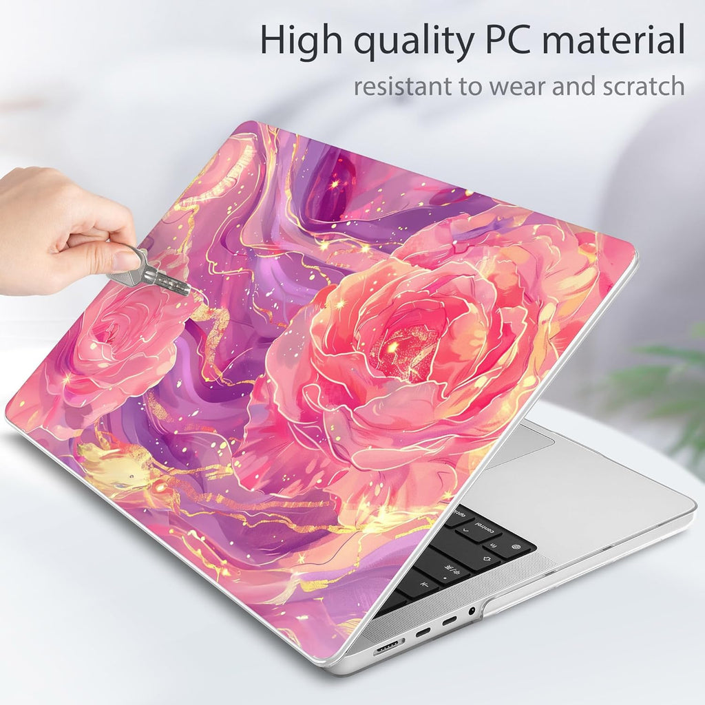Tuiklol for MacBook Pro 14 Inch Case 2024-2021 Release M4 A3112 A3401 A3185/M3 A2918 A2992/M2 A2779/M1 A2442 Pro/Max,Hard Shell Case with Keyboard Cover & Screen Protector for Touch ID,Pink Roses