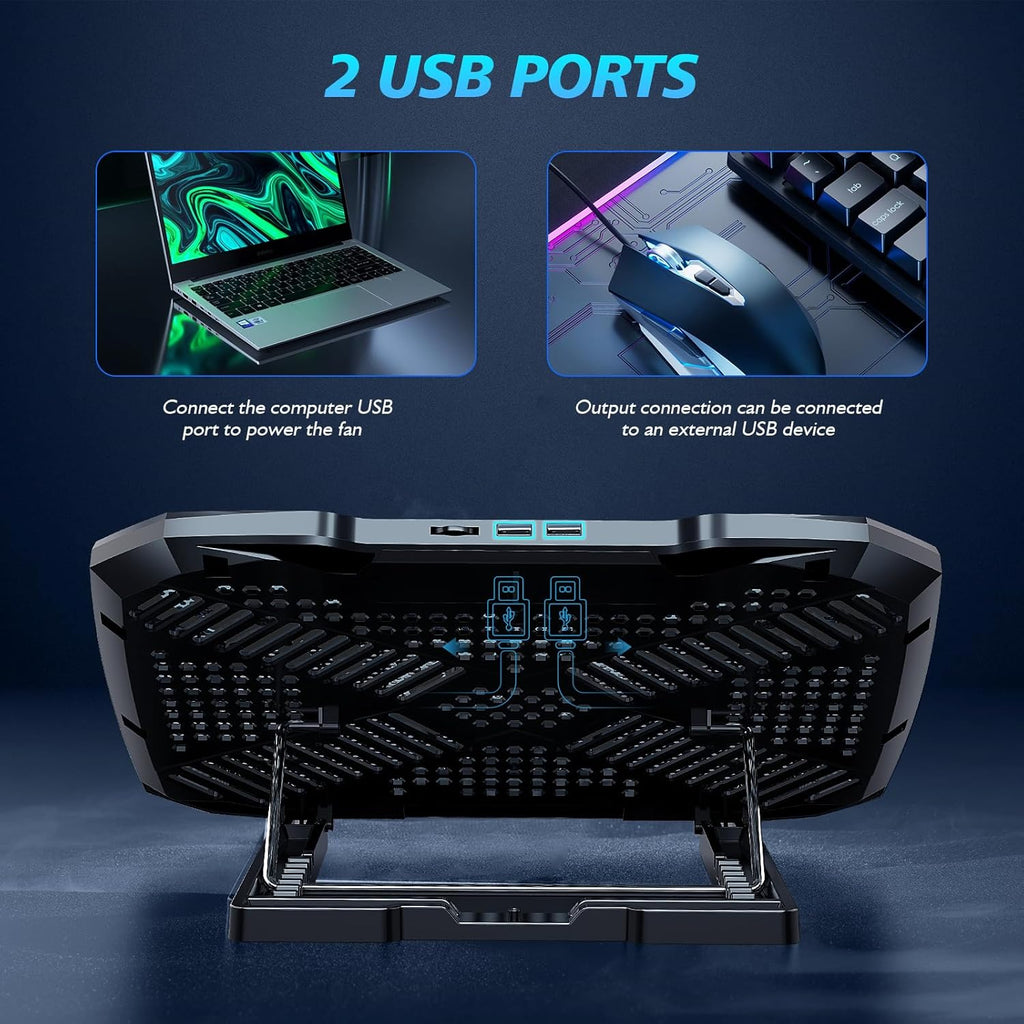 Laptop Cooling Pad,Gaming Laptop Cooler with 5 Quiet Fans for 12-15.6 Inch,Laptop Cooling Stand with 5 Height Adjustable,2 USB Ports, Phone Stand