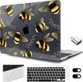 MEEgoodo for MacBook Air 13.3 inch Case 2021 2020 2019 2018 A2337 M1 A2179 A1932, Laptop Shell with Keyboard Webcam Cover & Trackpad Film & Type C Adapter for MacBook Air M1, Bumblebee & Leaves