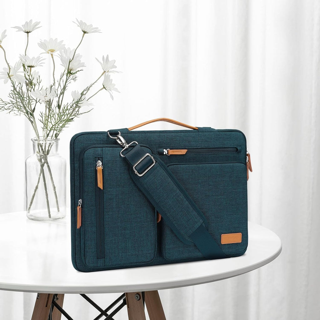 MOSISO 360 Protective Laptop Shoulder Bag,13-13.3 inch Computer Bag Compatible with MacBook, HP, Dell, Lenovo, Asus Notebook,Side Open Messenger Bag with 4 Zipper Pockets&Handle, Teal Green