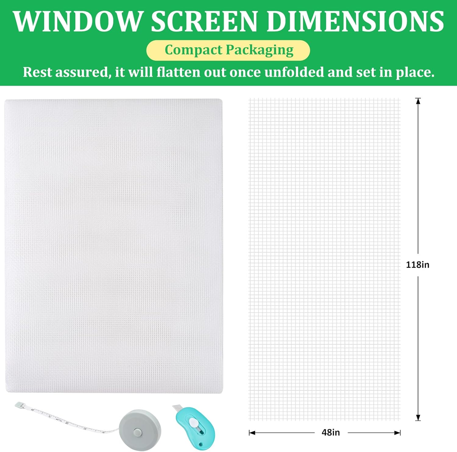 Windows Screen Replacement and Screen Door Repair Kit, 6Pcs Window Screen Fiberglass Mesh Kit - Window Screen & Screen Door Mesh & Screen Porch Repair Kit (Gray, 48" x 118")
