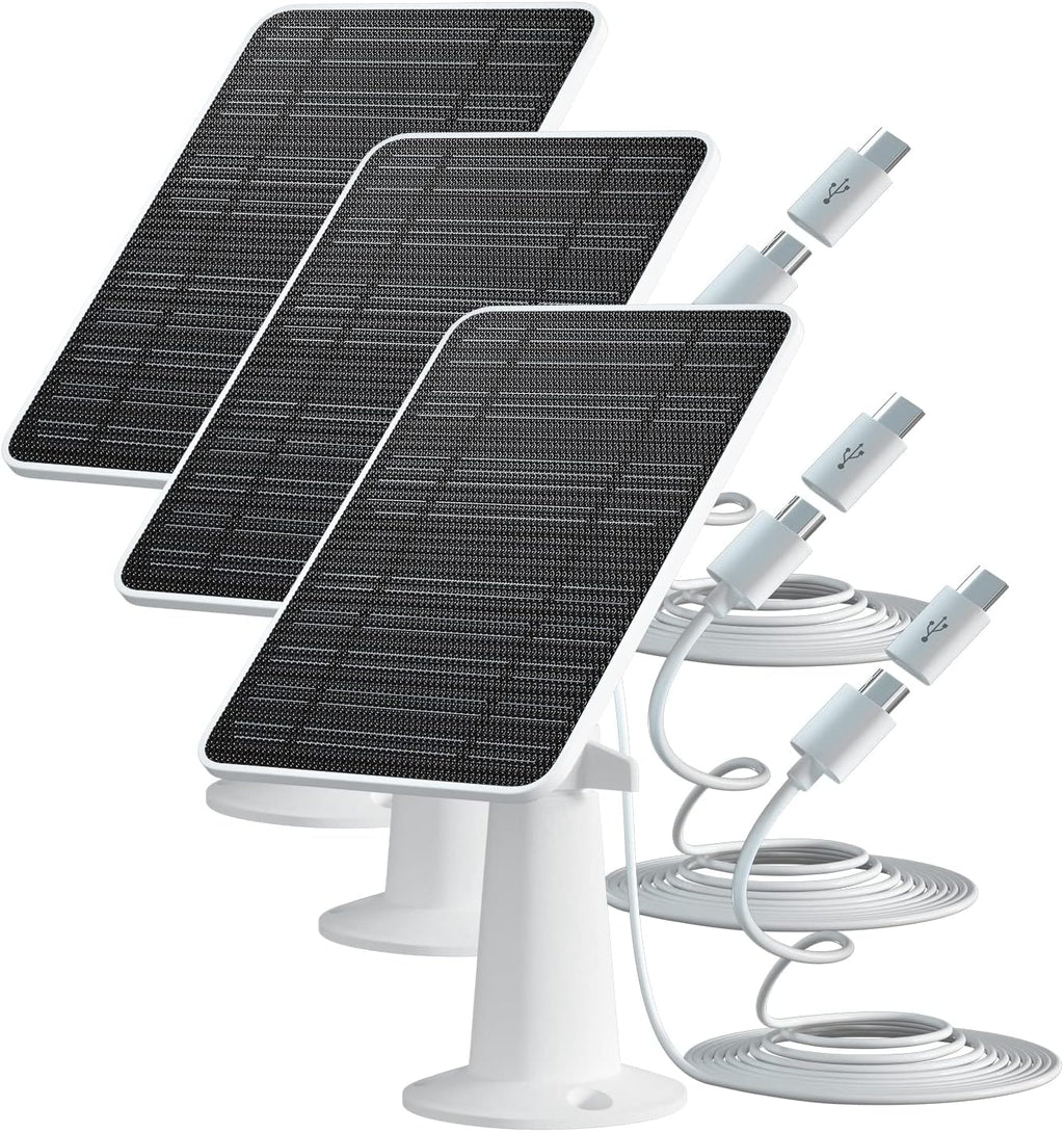 Solar Panel Charger Compatible with Eufycam 3/3C/2C/2C Pro/E40/E20/2/2 Pro/E/L20/L40/Solo/SoloCam Spotlight, 5W Solar Panel for Eufy Camera, Micro USB & USB-C Port, 9.8ft Cable, P65 Waterproof, 3 Pack