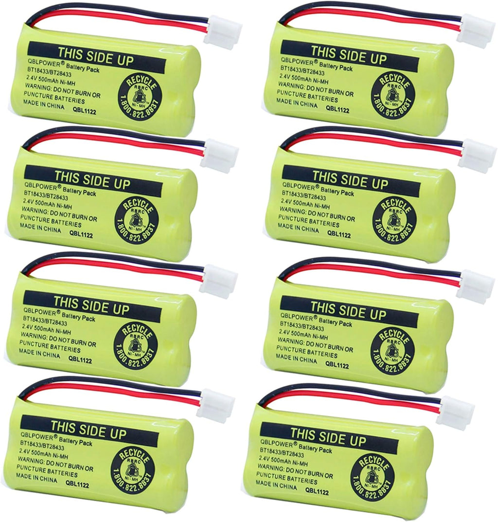 BT18433 BT28433 2.4v 500mAh Ni-Mh Phone Battery Rechargeable Compatible with AT&T Vtech BT-8300 BATT-6010 BT184342 BT284342 BT1011 BT1018 BT1022 BT1031 89-1326-00-00 CPH-515D(8 Pack)
