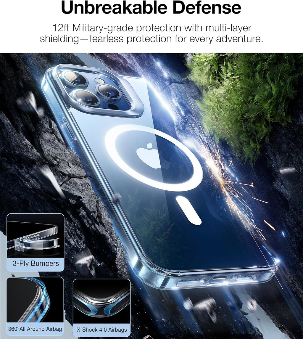 TORRAS Magnetic Kickstand for iPhone 15 Pro Case, [Compatible with MagSafe] [Built-in Camera Stand], Dual Camera Protection Mil-Grade Shockproof Anti-Yellowing Kickstand Case, Crystal Clear, 6.1"