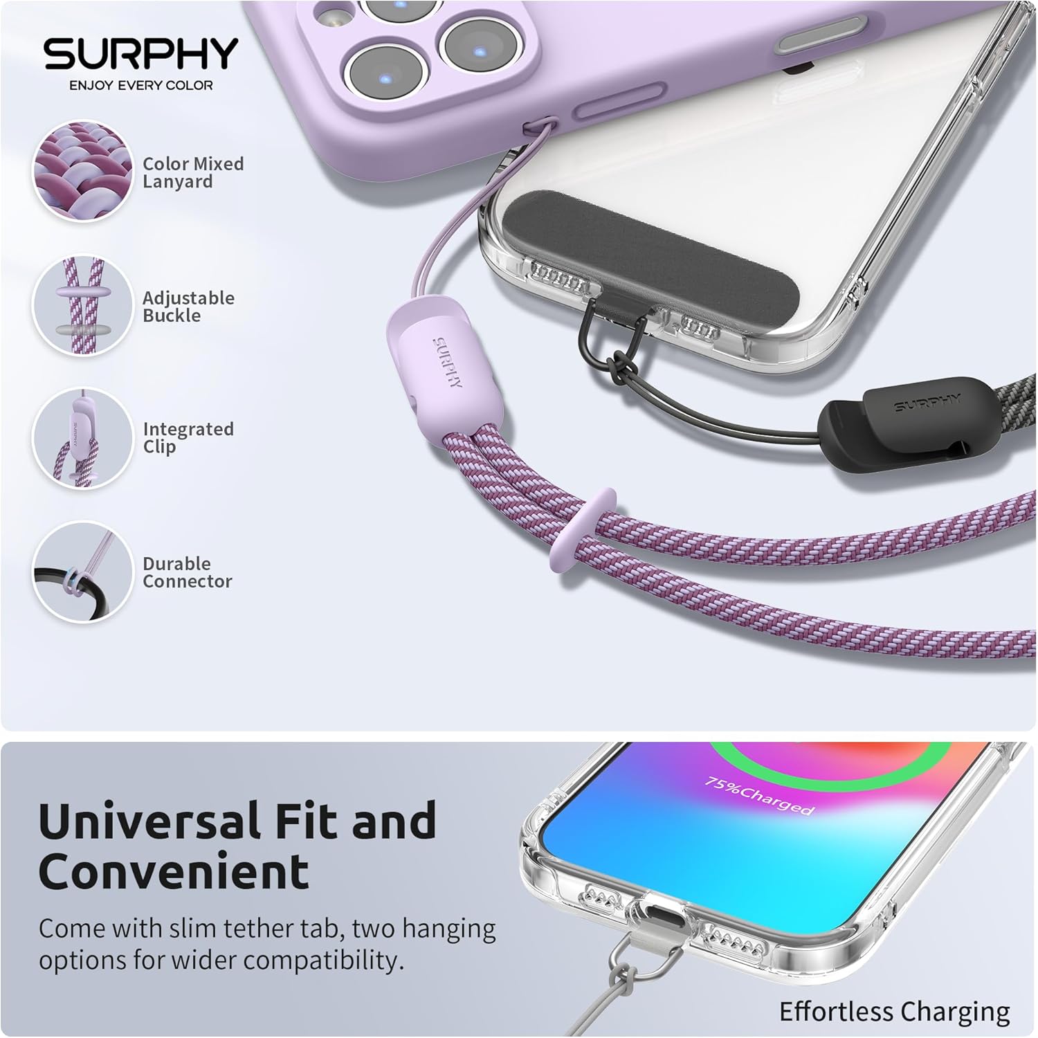 SURPHY 3 Pack Phone Wrist Strap with CellPhone Tether Tab, Cellphone Lanyard, Phone Strap with 2-Color Braided, Wrist Lanyard