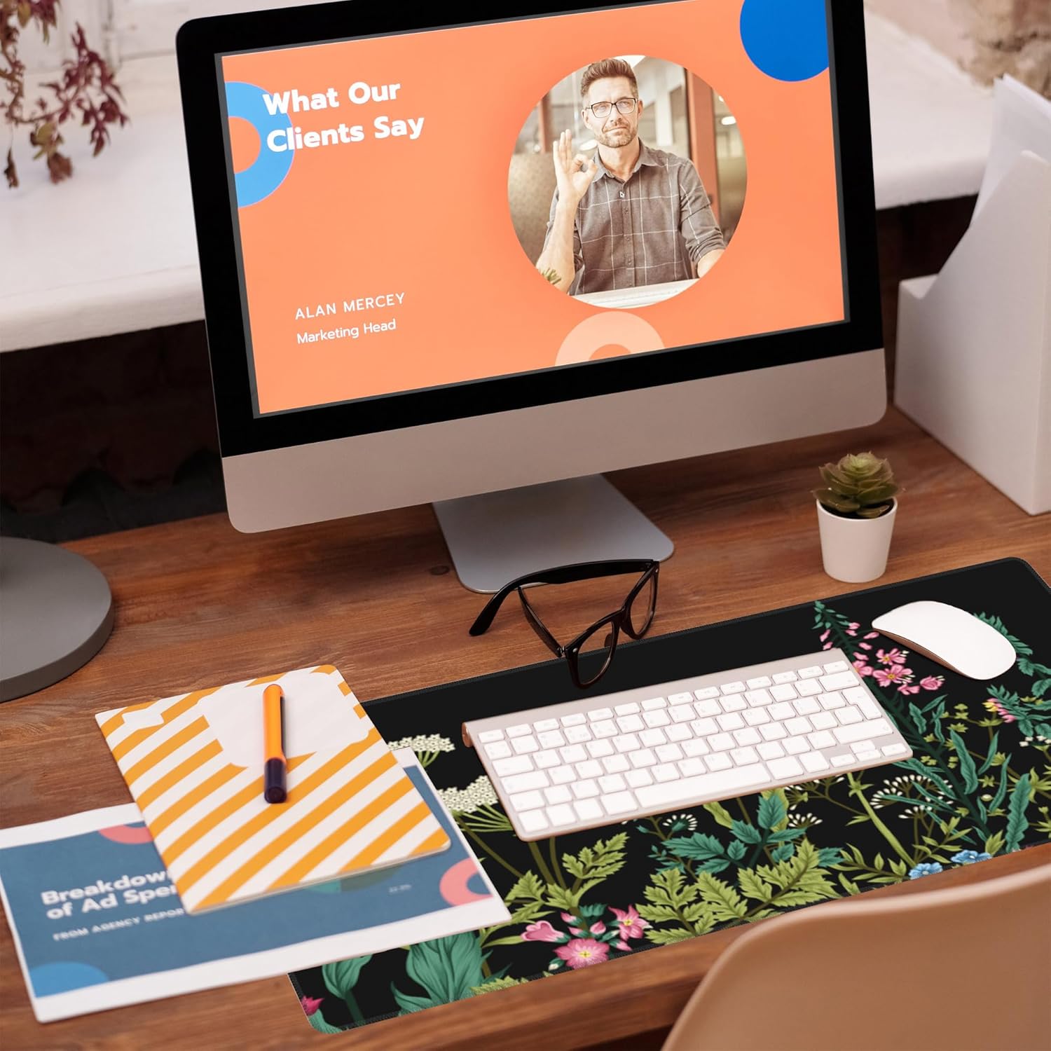 Large Gaming Mouse Pad for Desk,Wildflowers Night Desk Mat,Wild Floral Flower Desk Pad,Extended Big Computer Keyboard Mouse Pad with Non-Slip Base and Stitched Edge,31.5"x11.8"