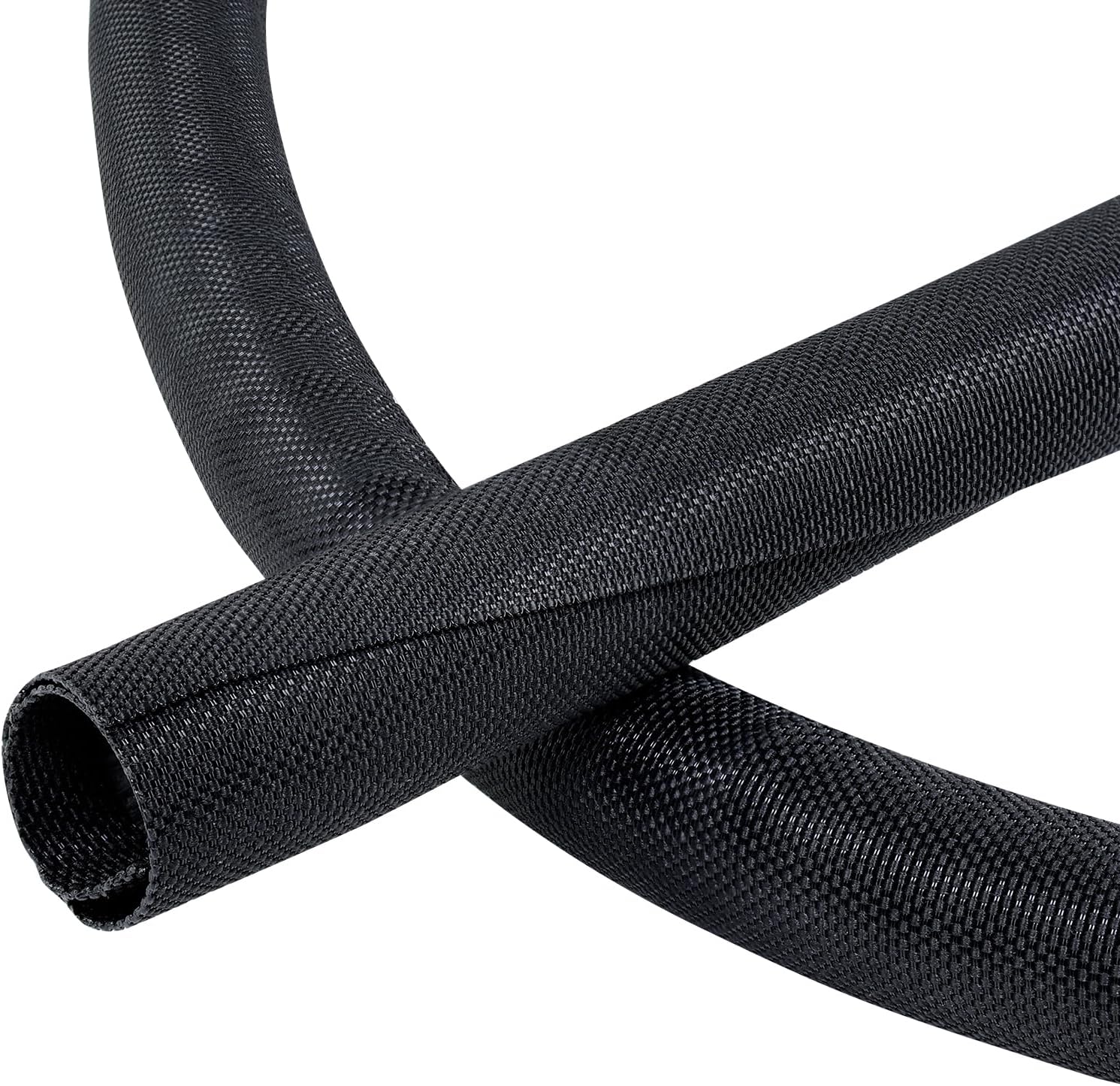 Black Braided Cable Management Sleeves Wire Loom Tubing Cord Protector Self-Wrapping (3/4"-20feet)