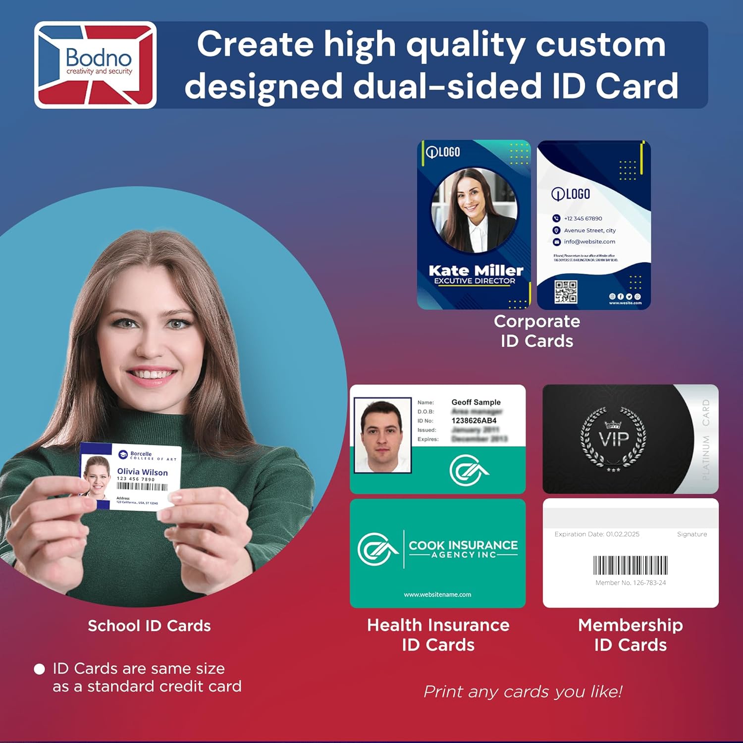 Bodno Magicard 600 Dual Sided ID Card Printer & Complete Supplies Package ID Software - Silver Edition