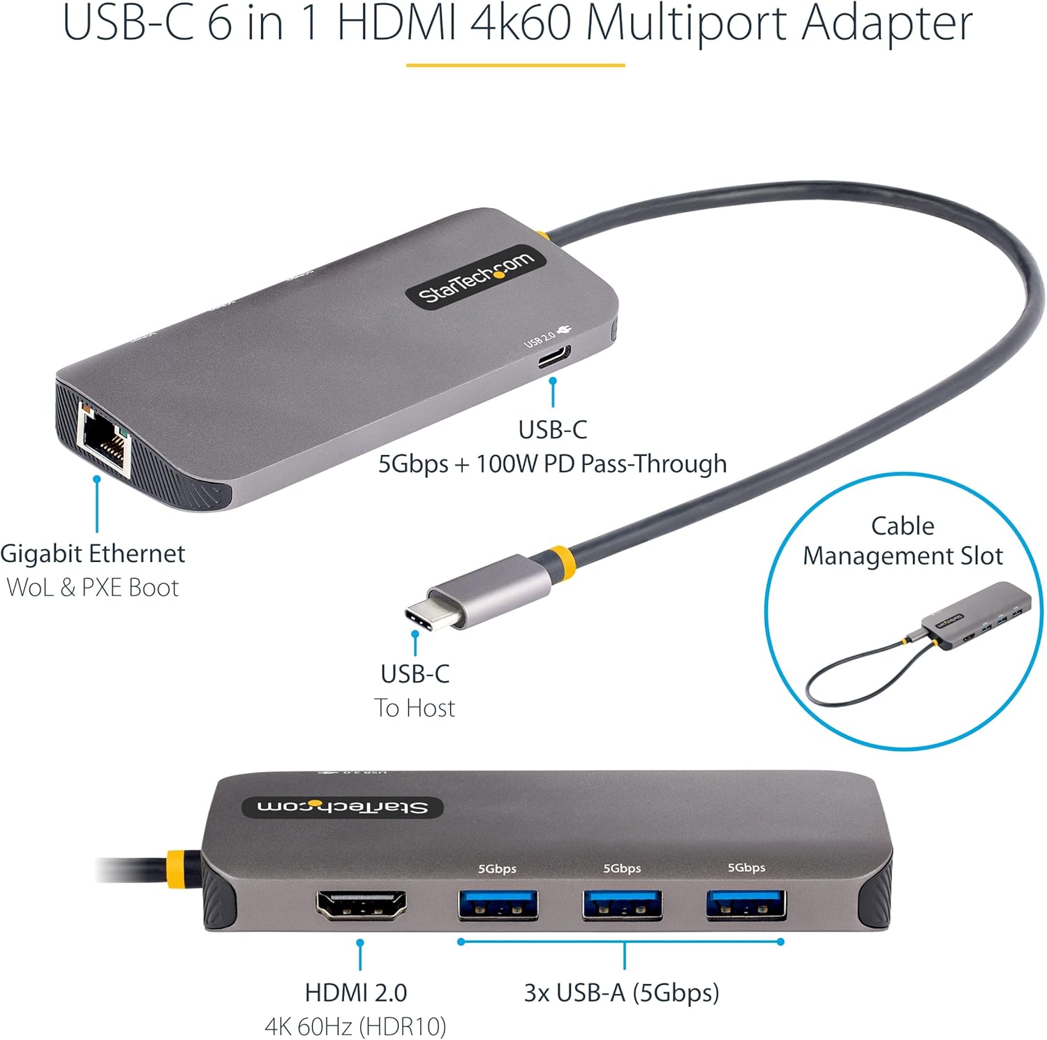 StarTech.com USB-C Docking Station for MacBook Pro M1 M2 M3 M4 and Windows, 4K 60Hz HDMI Video, HDR10, USB 5Gbps Hub, 100W Laptop Charging, GbE