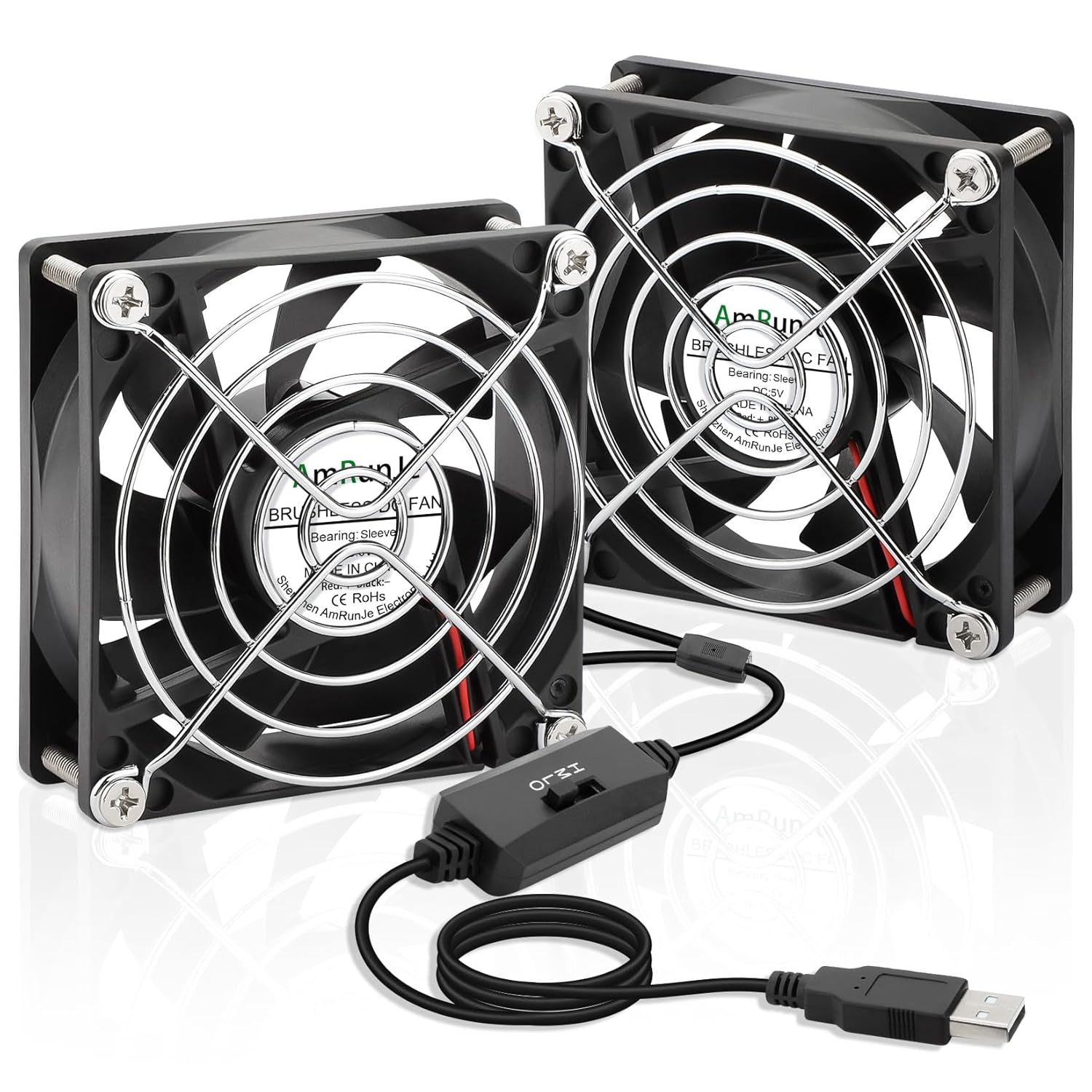 80mm x 25mm USB Fan 2 Packs 5V Small Computer Case Fan with Speed Control for CPU Xbox PlayStation Router Entertainment Cabinet 3D Printer