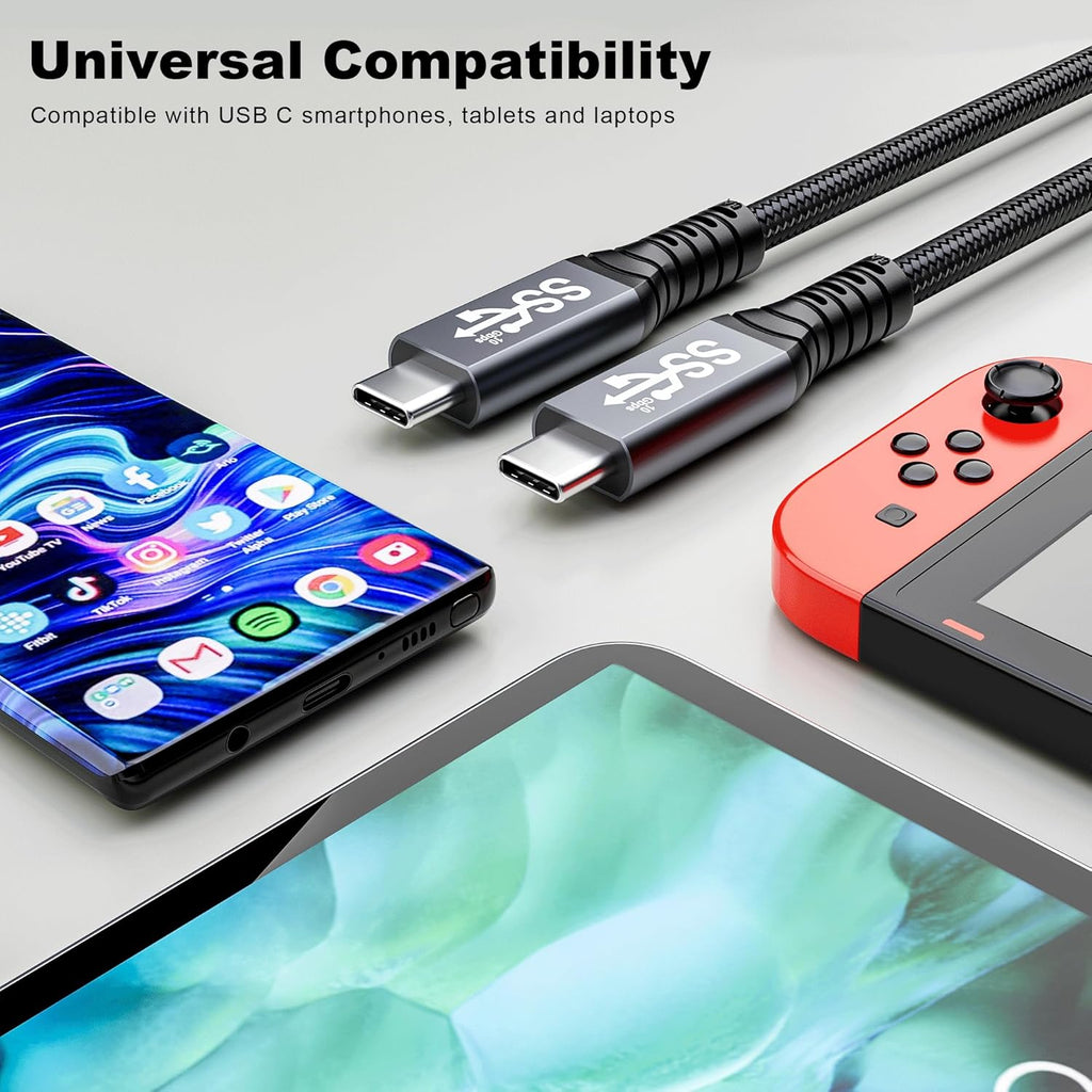 usb c 3.1 cable,usb c 10gbps type c data transfer cable 4K Video Output 100W Power Delivery Compatible with Thunderbolt 3 Tpye C Cord，Matebook, Chromebook and More Type-C Devices/Laptops/Hub,6.6FT（2m）