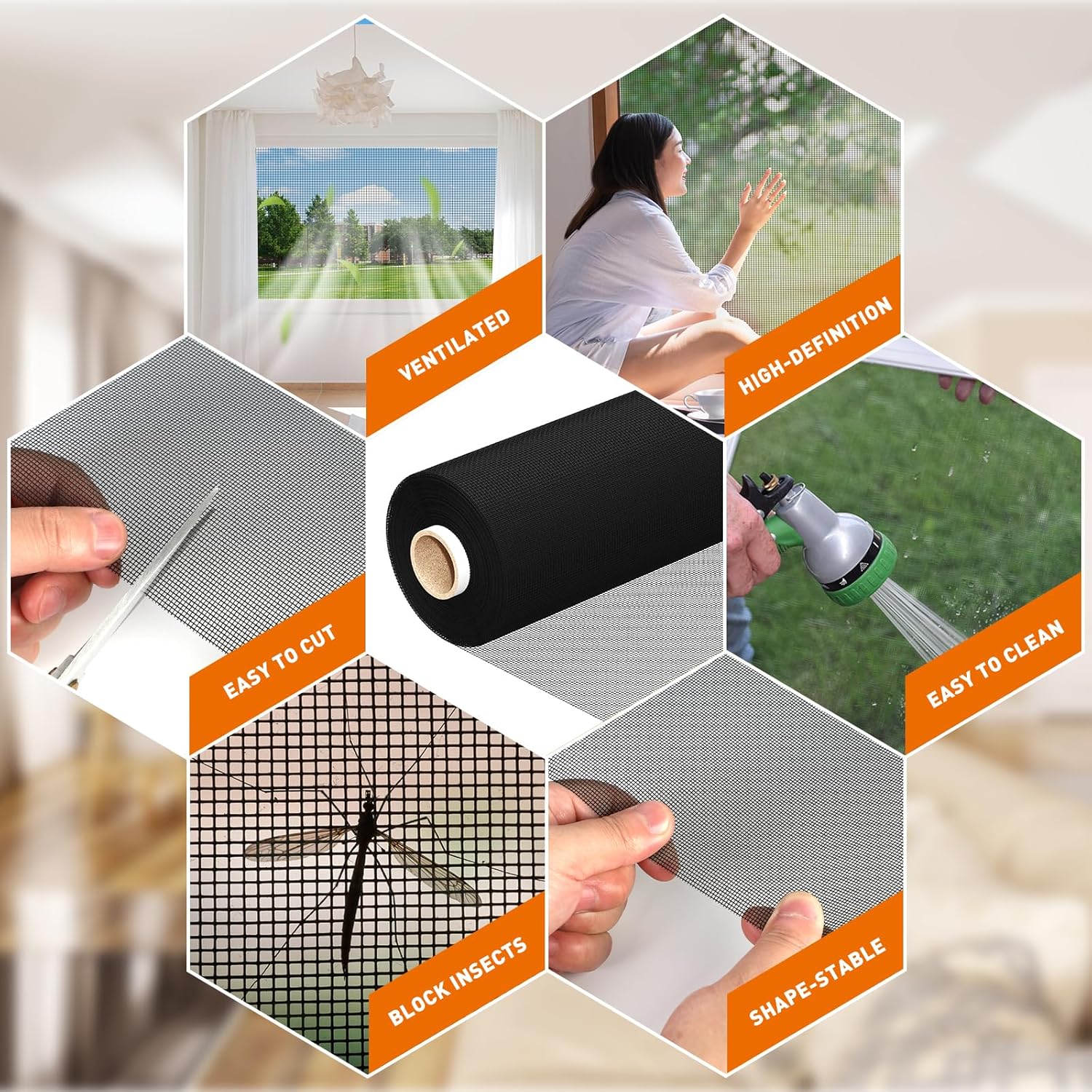 MAGZO Window Screen Replacement Mesh Roll, 37.4in × 16.4ft Upgraded Density 48x48 Mesh 0.12mm WD High Definition Siftproof Screen for Porch Doors Repair Kit, Ideal for Patio, Sliding Doors