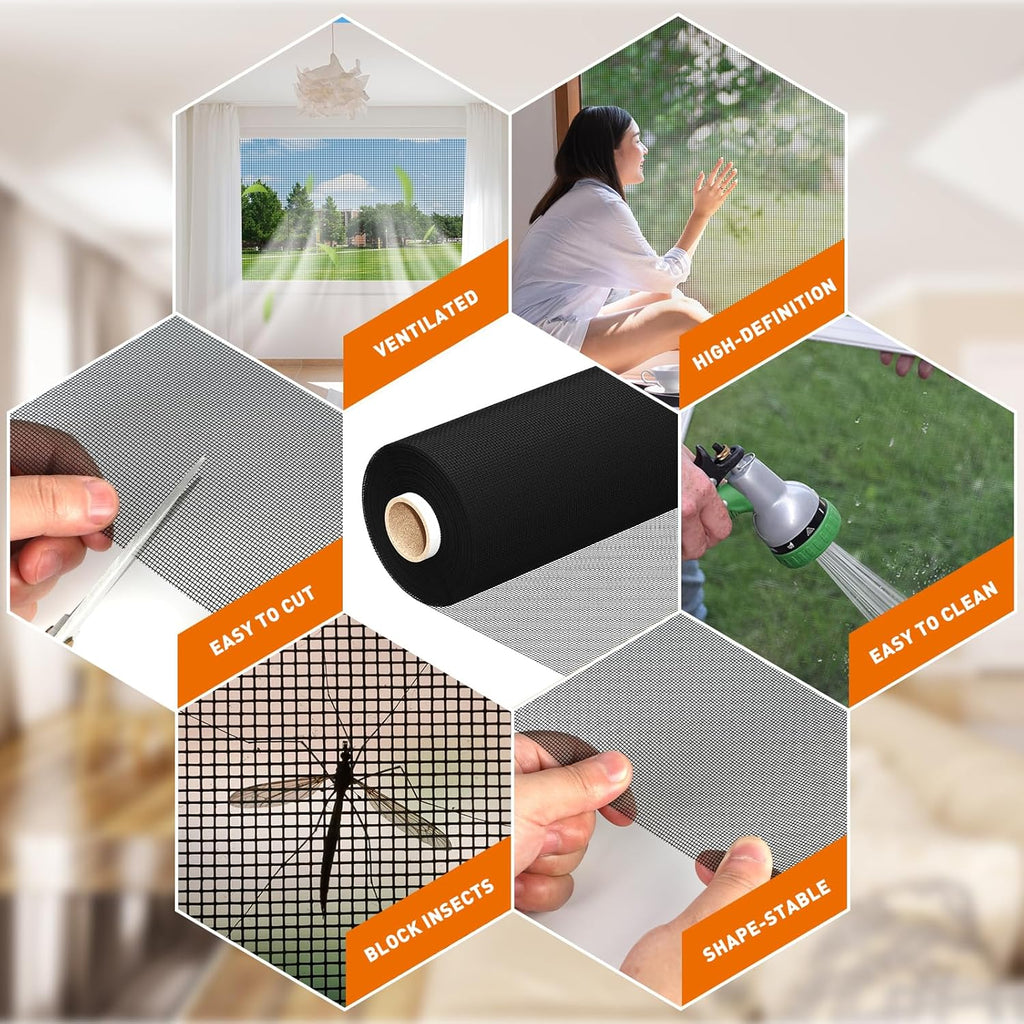 MAGZO Window Screen Replacement Mesh Roll, 37.4in × 16.4ft Upgraded 0.17mm WD High-Visibility Screen 20x20 Mesh for Porch Doors Repair Kit, Well-Ventilated Heavy Duty Woven for Garden, Patio