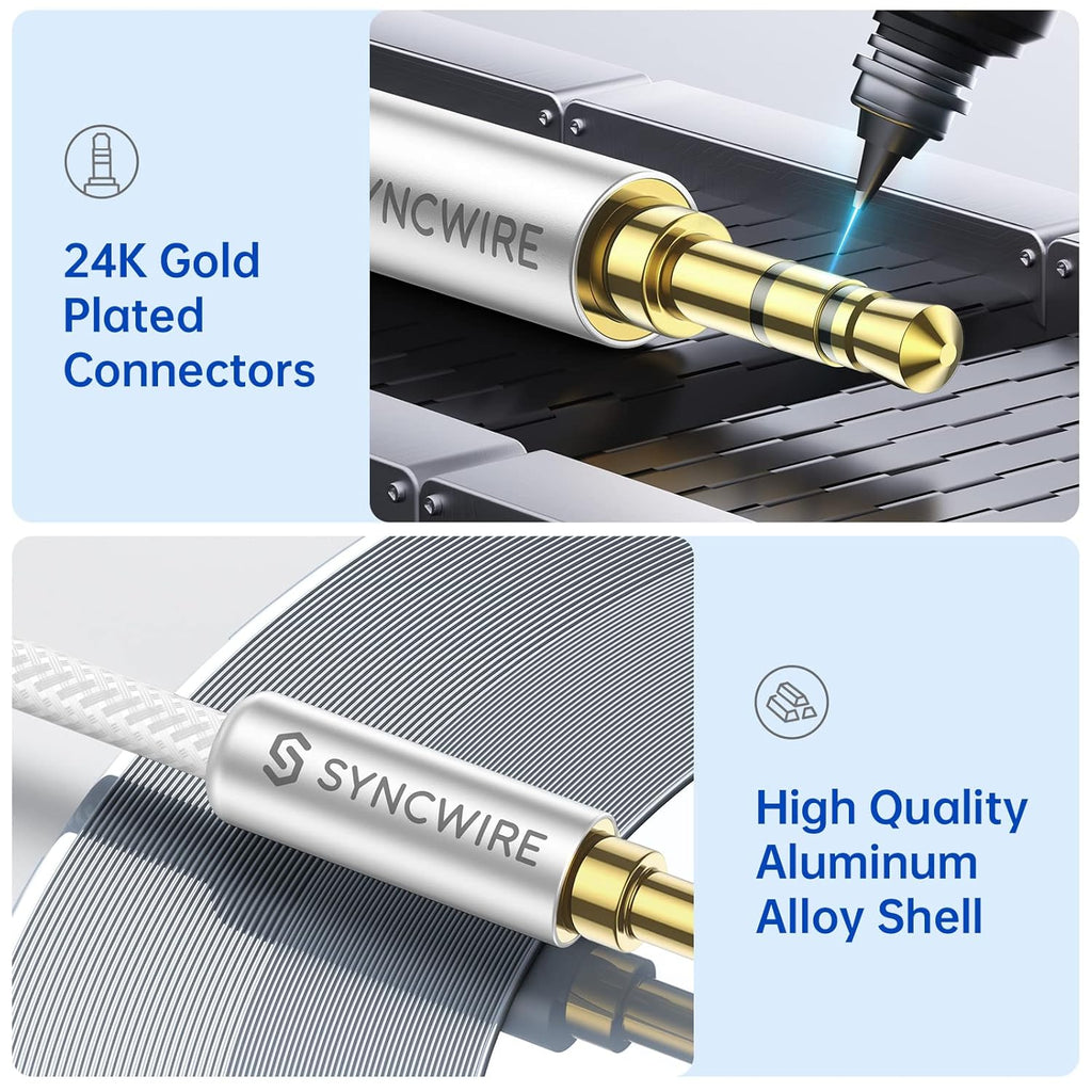 SYNCWIRE Aux Cable 3.5 mm Audio Cable - 2 m Nylon Jack Cable for Headphones, Apple iPhone iPod iPad, Echo Dot, Home/Car Stereos, Smartphones, MP3 Players and More - Silver