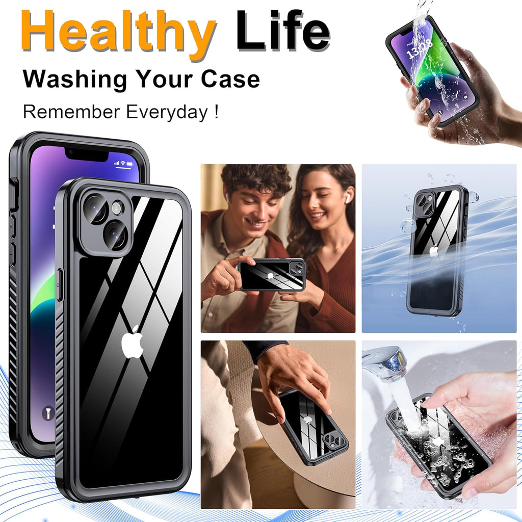 for iPhone 14 Plus Case Waterproof - Built-in Privacy Screen Protector & HD Screen Protector [IP68 Underwater] Shockproof Dustproof Full Body Protection iPhone 14 Plus Phone Case Black