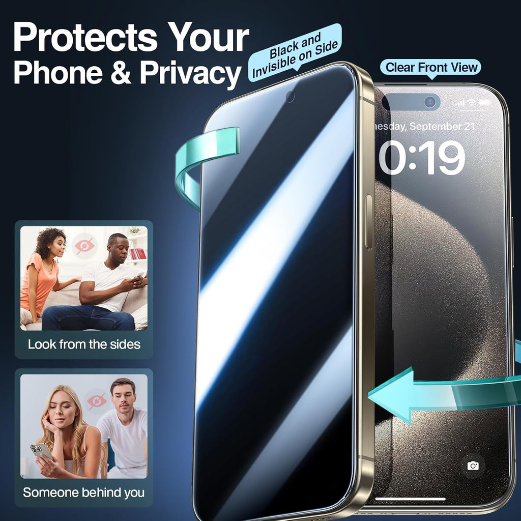 SMARTDEVIL 2PACK Privacy Screen Protector for iPhone 15 Pro Shatterproof Tempered Glass [True 28°Anti Spy] [9H Hardness] [Auto Dust-Elimination Install], [Bubble Free]