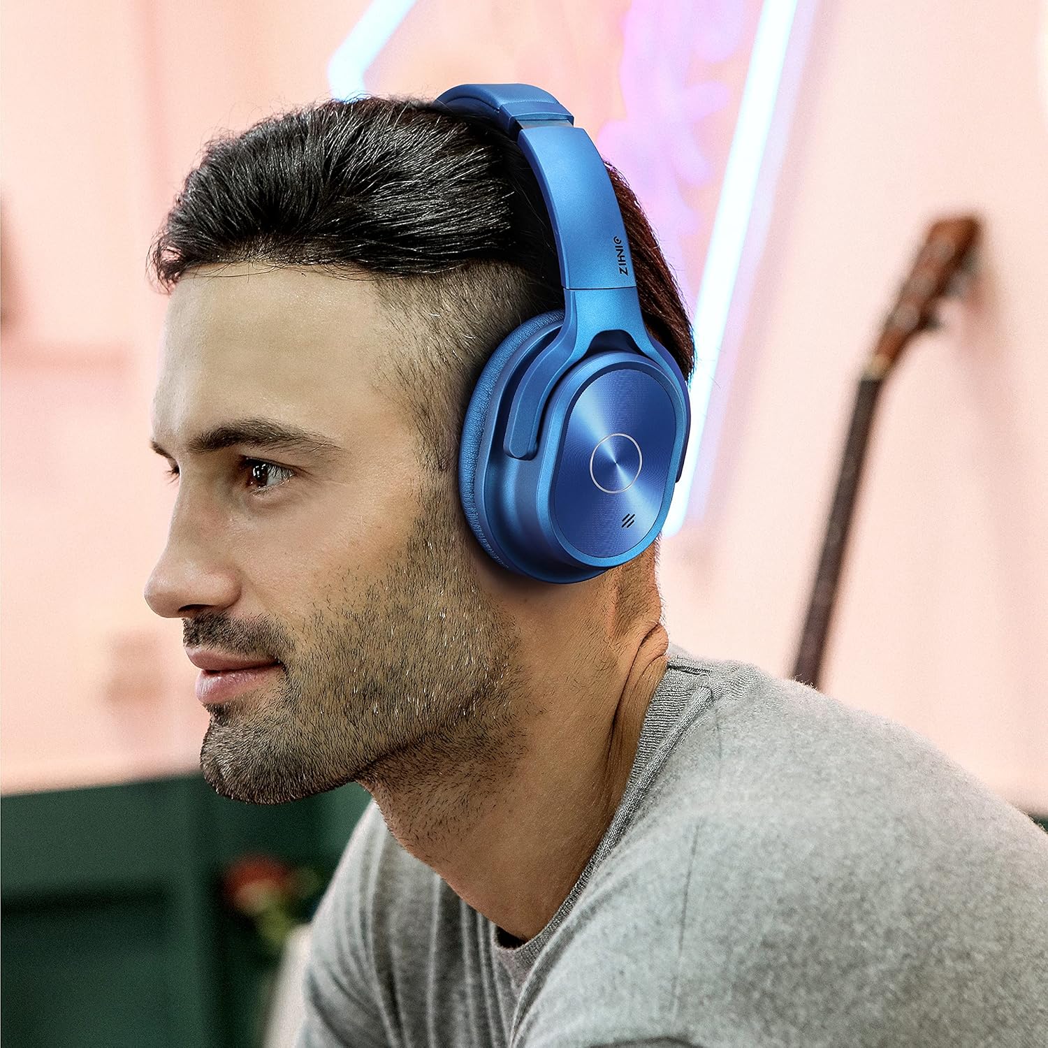 ZIHNIC Active Noise Cancelling Headphones, 40H Playtime Wireless Bluetooth Headset with Deep Bass Hi-Fi Stereo Sound,Over-Ear Headphone,Comfortable Earpads for Travel/Home/Office (Blue)