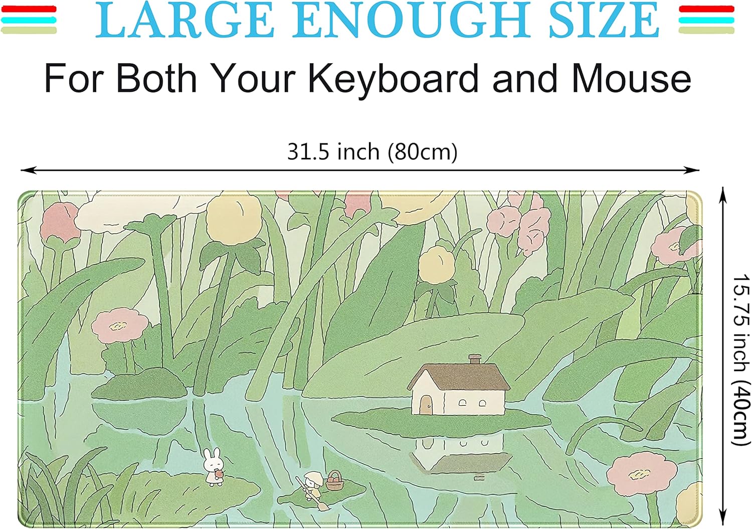 Kawaii Green Desk Mat Cute Mouse Pad Japanese, Flowers and Plants Keyboard Mat, Anime Aesthetics Large Mousepad XXL Gaming Desk Pad XL Office Home Decor for Women Girls Keyboard Pad 31.5"x15.75"