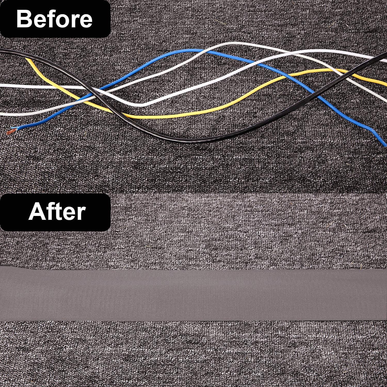 WILLBOND 2 Pack 10 ft x 3 Inch Cable Floor Strip Cable Cover Cords Carpet Protector Management Hook and Loop Tape for Wires on Floor Cords and Prevent a Trip Hazard (Gray)