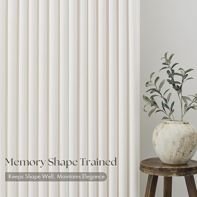 Pinch Pleated Natural Linen Sheer Living Room Curtains 100 Inches Long 4 Panels - Image 4